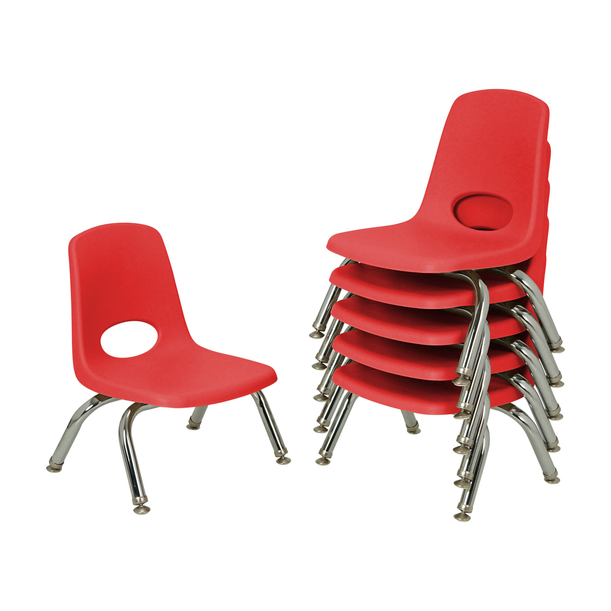8" Stack Chair with Swivel Glides, 6-Pack - Red