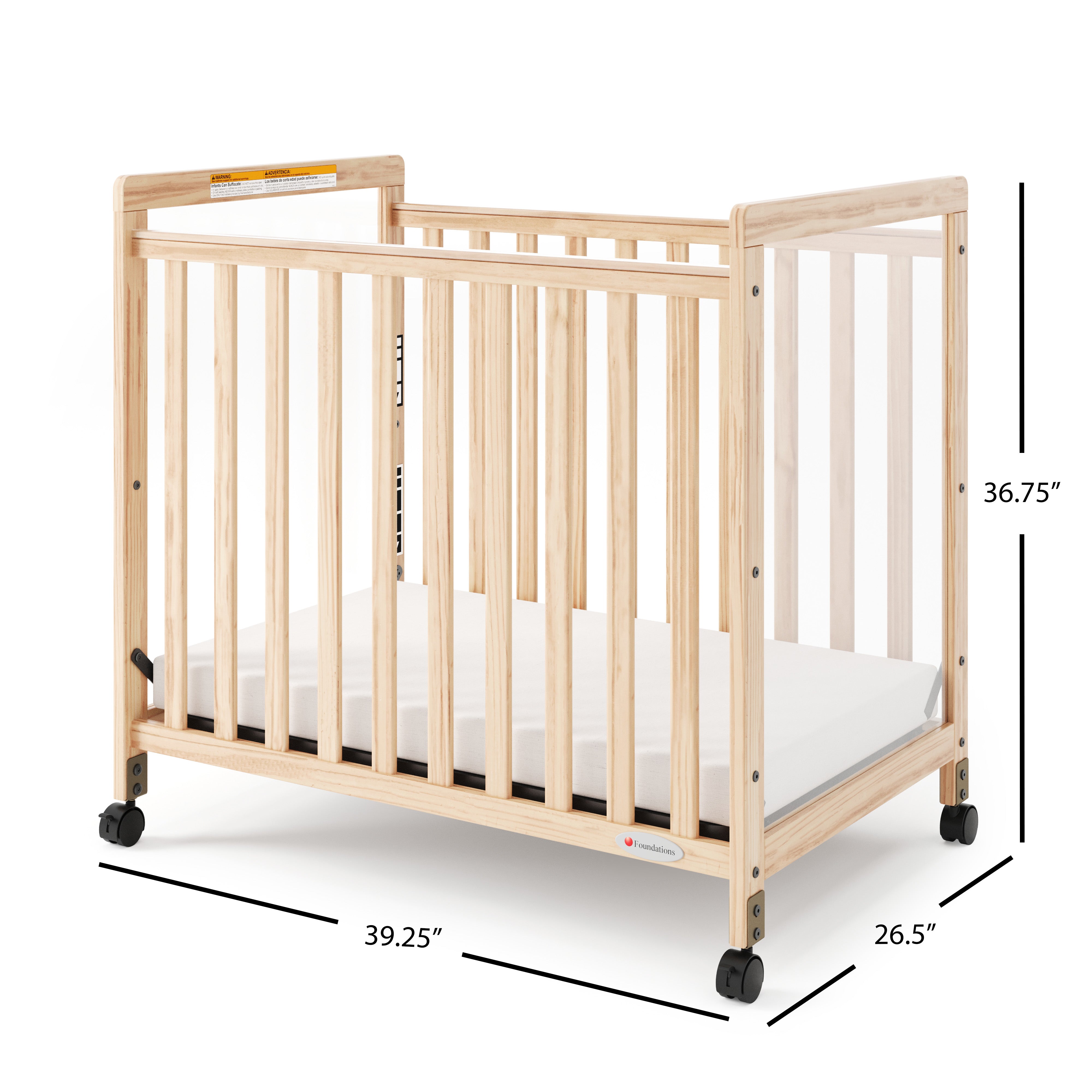 SafetyCraft® Fixed-Side Compact Wood Crib, ClearView End Panels