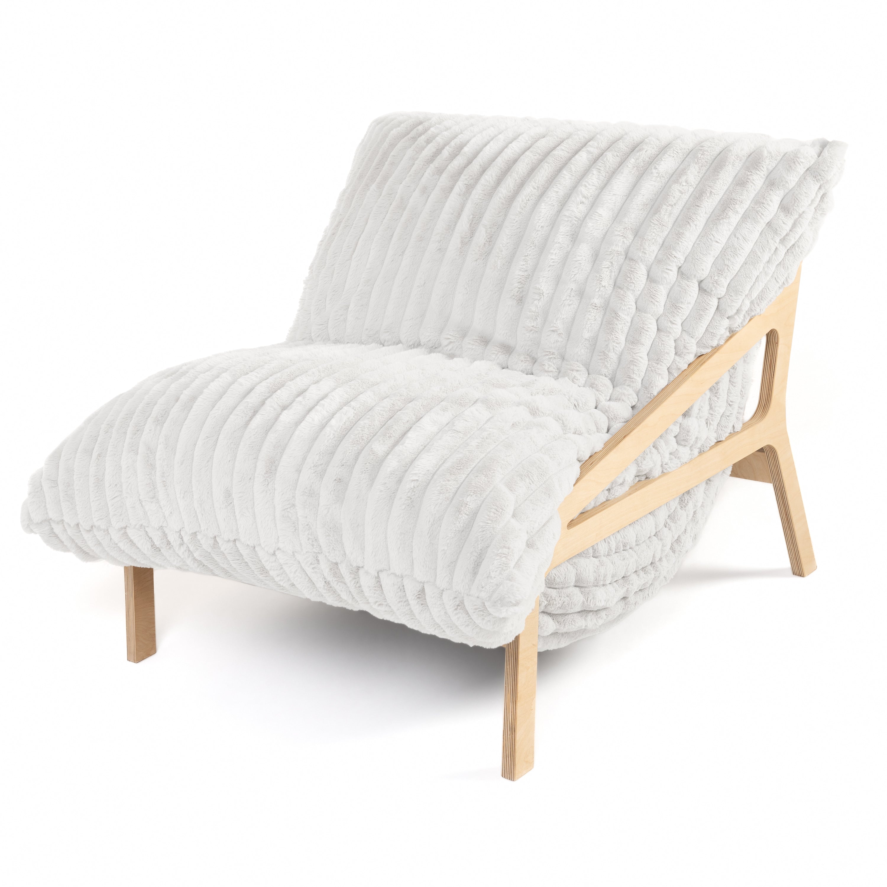 Pillow Saxx Dream Lounger with Wood Frame - 3-in-1 Bean Bag Accent Chair, Recliner & Sleeper Mondo Fur Ivory