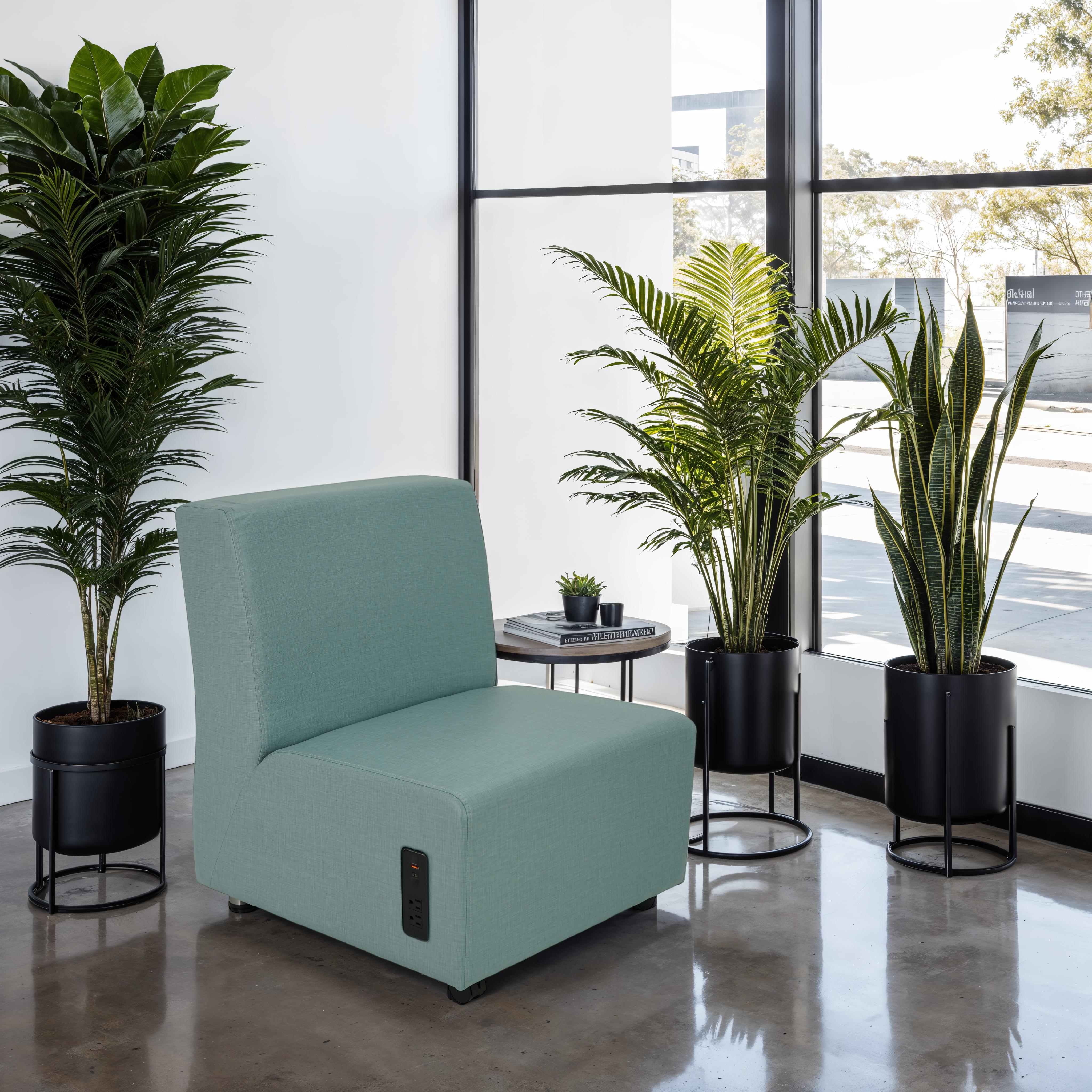 Pro Series Upholstered Armless Mobile Chair with Tech Panel - Sky Blue Crosshatch