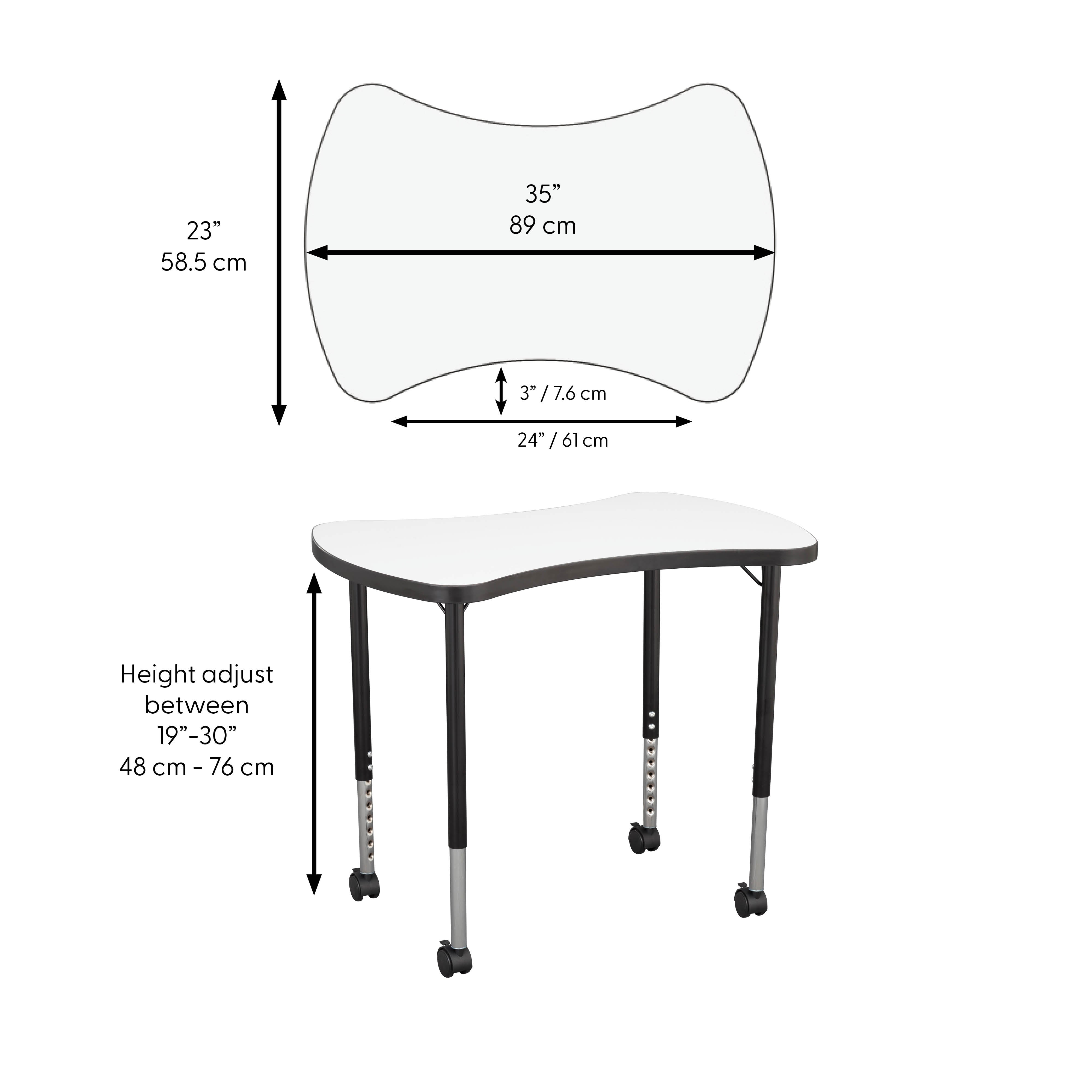 23" x 35" Bowtie Collaborative Dry-Erase Activity Table with Adjustable Mobile Legs - Whiteboard/Black