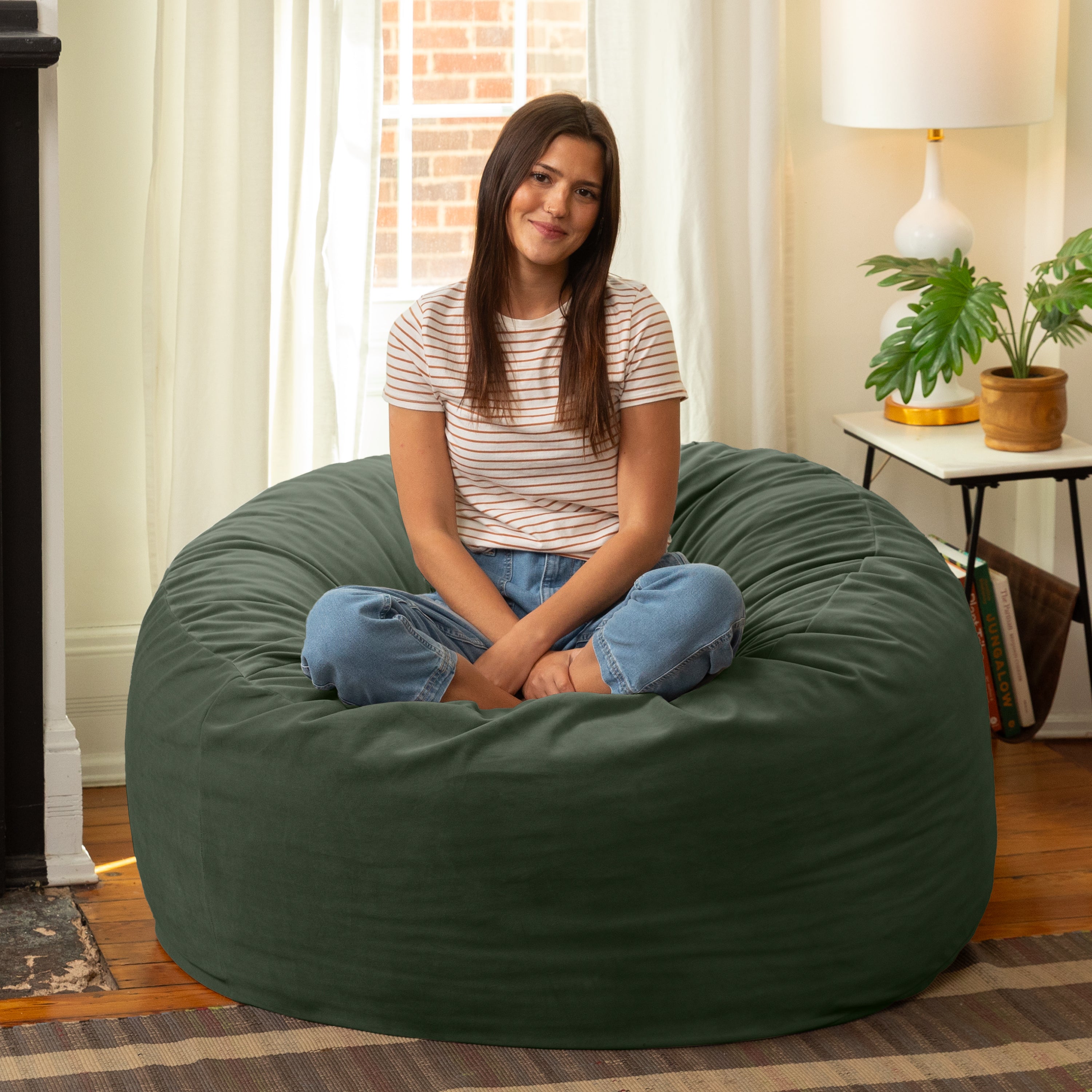 Jaxx 4 Foot Saxx - Large Round Bean Bag Chair for Adults - Lush Velvet Green