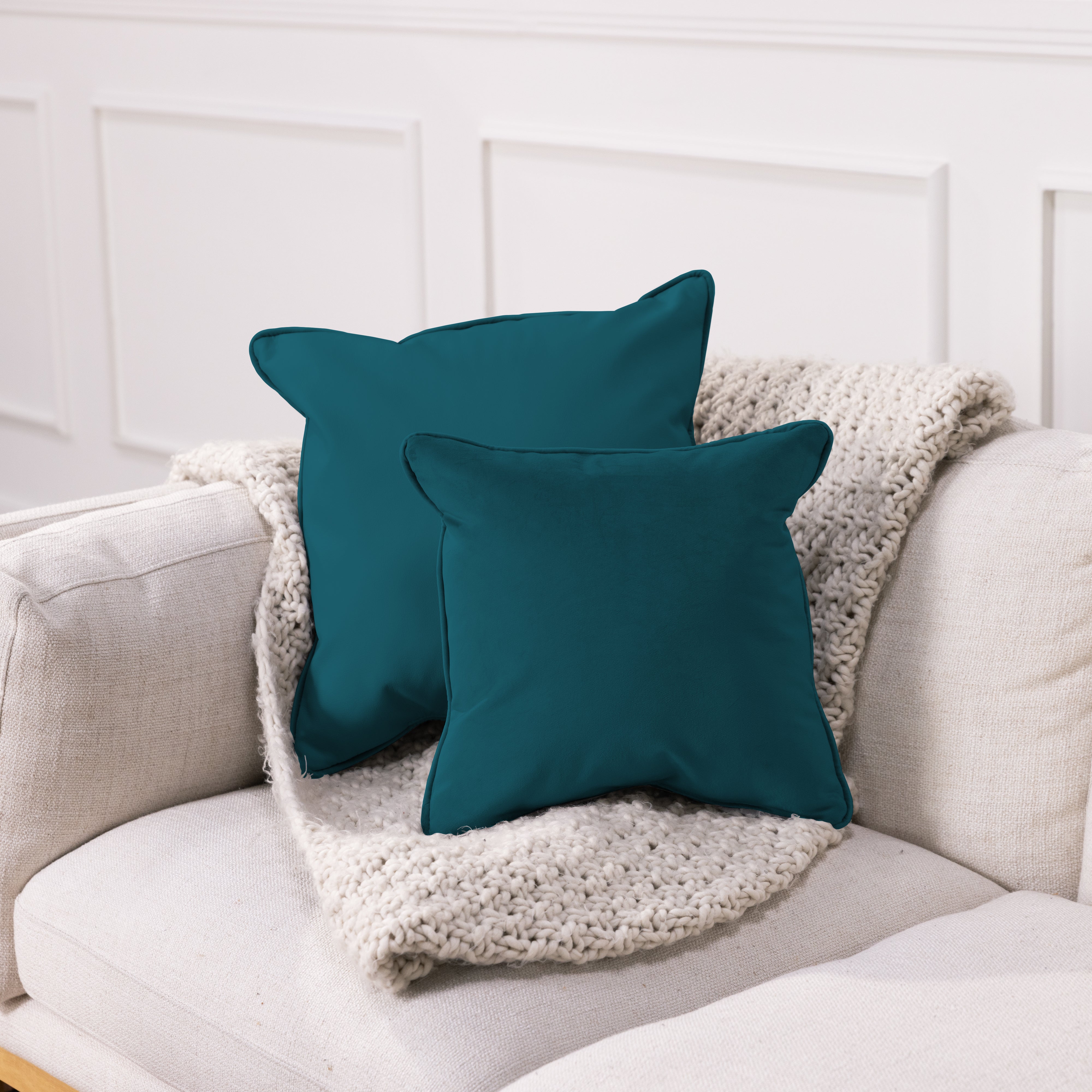 15" x 15" Square Microfiber and Faux Leather Pillow with Piping, 2-Piece - Peacock