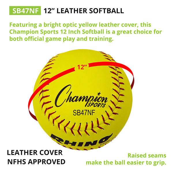 11" Leather Poly Core Softball, NFHS Approved