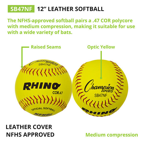 11" Leather Poly Core Softball, NFHS Approved
