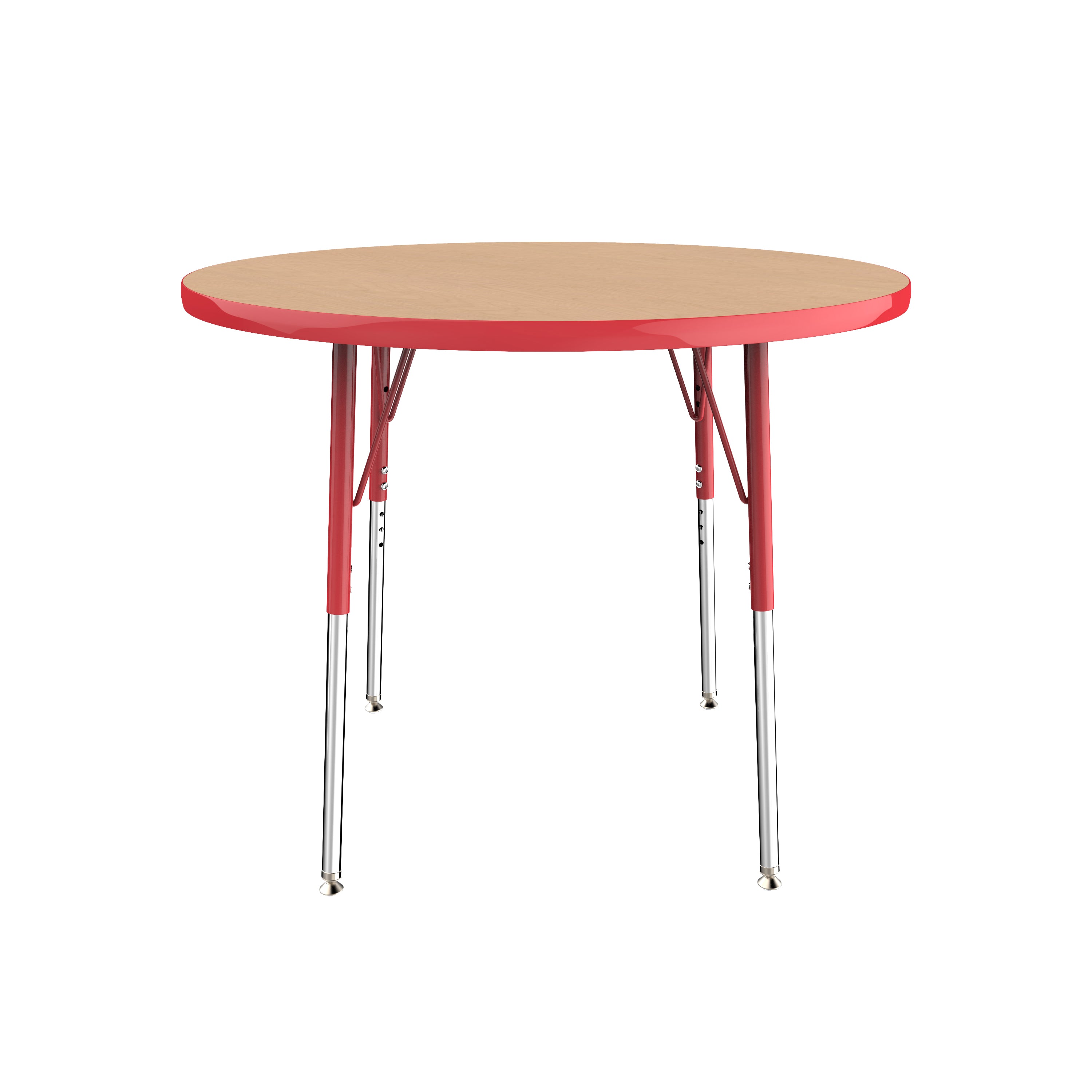 36" Round T-Molding Activity Table with Adjustable Standard Swivel Glide Legs - Maple/Red