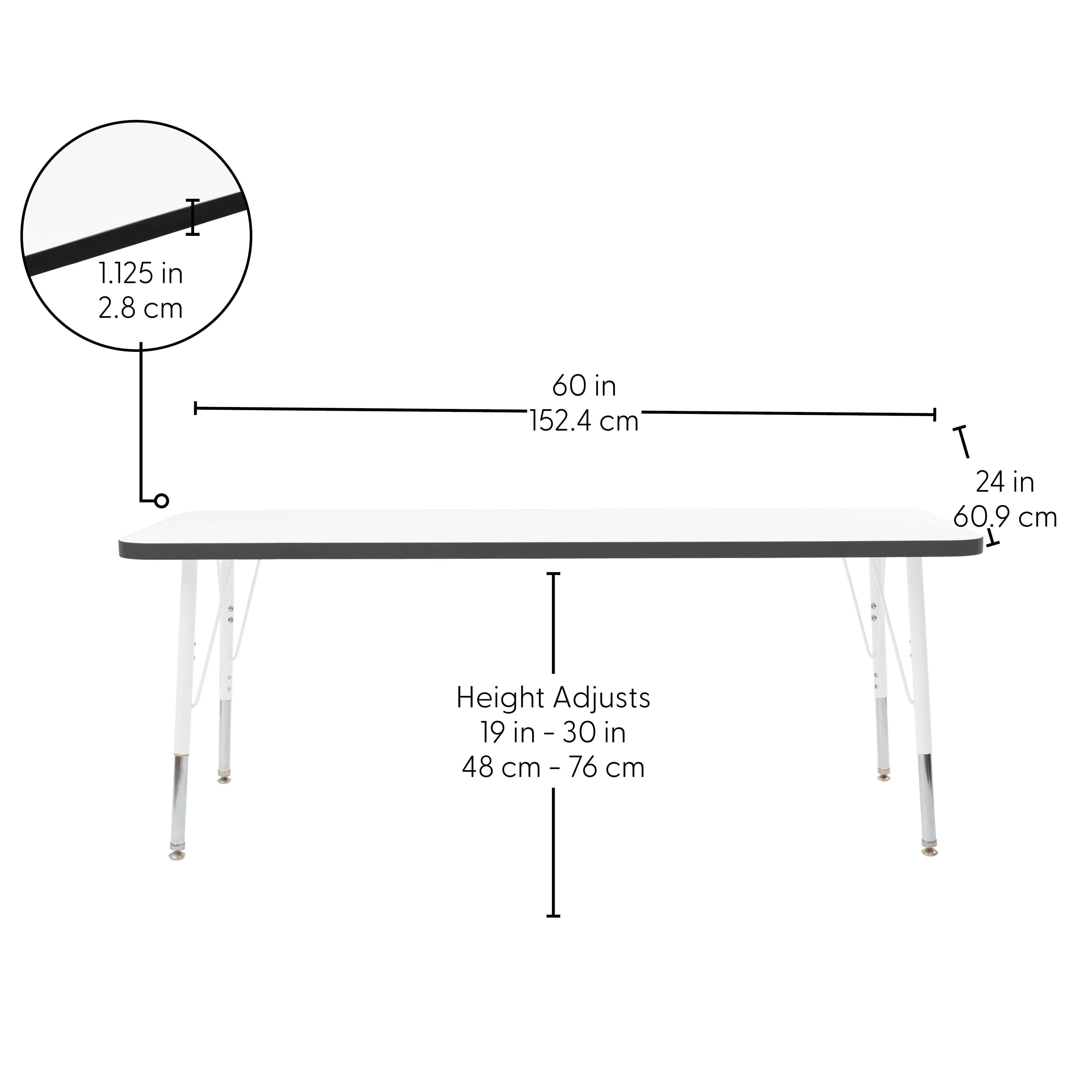 24" x 60" Rectangle Thermofused Activity Table with Adjustable Standard Swivel Glide Legs - White/Black/White