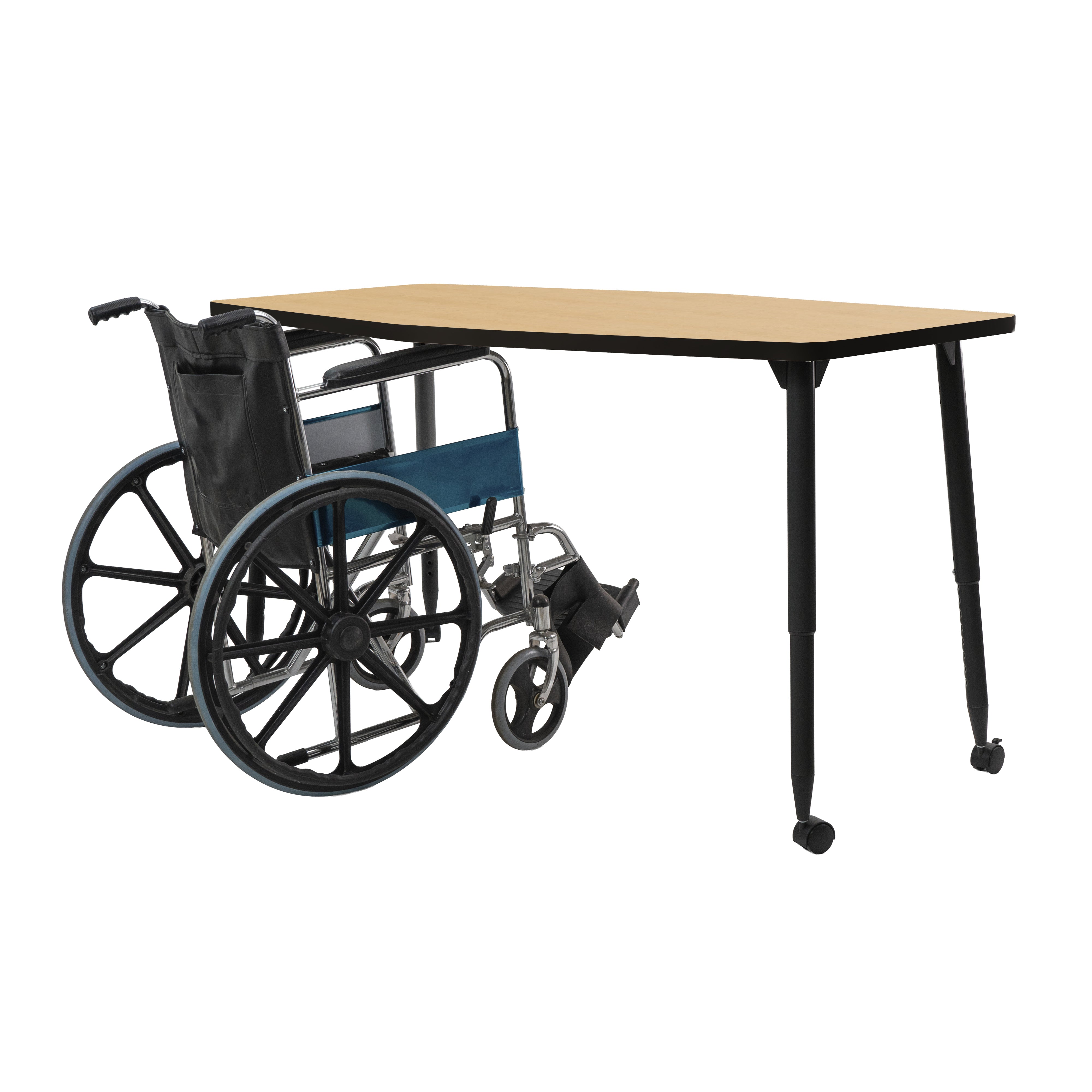 Adapte 34" x 60" Long Hexagon Thermofused Activity Table with Adjustable Tapered Legs - Maple/Black