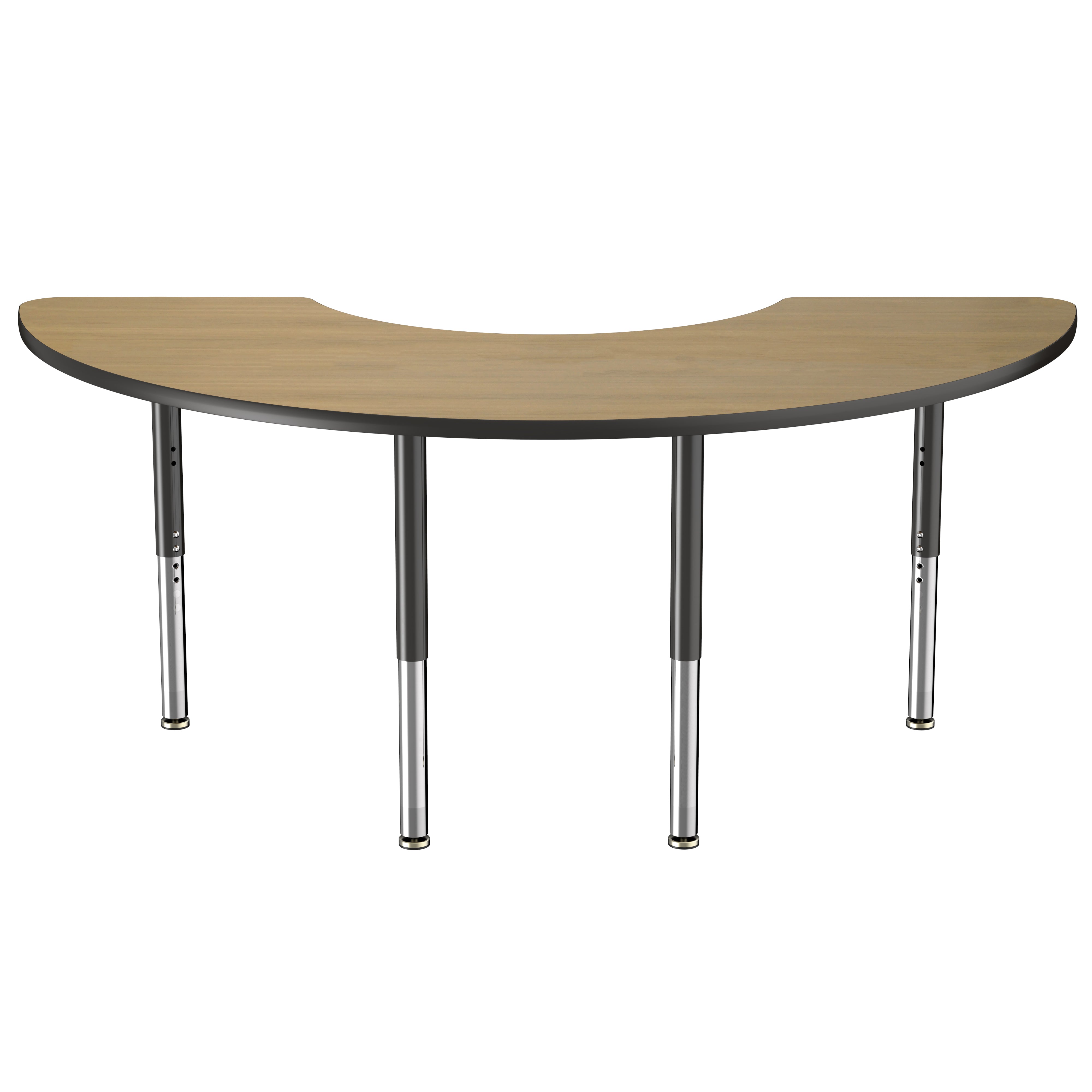 36" x 72" Half Moon Thermofused Activity Table with Adjustable Super Legs - Pasadena Oak/Black