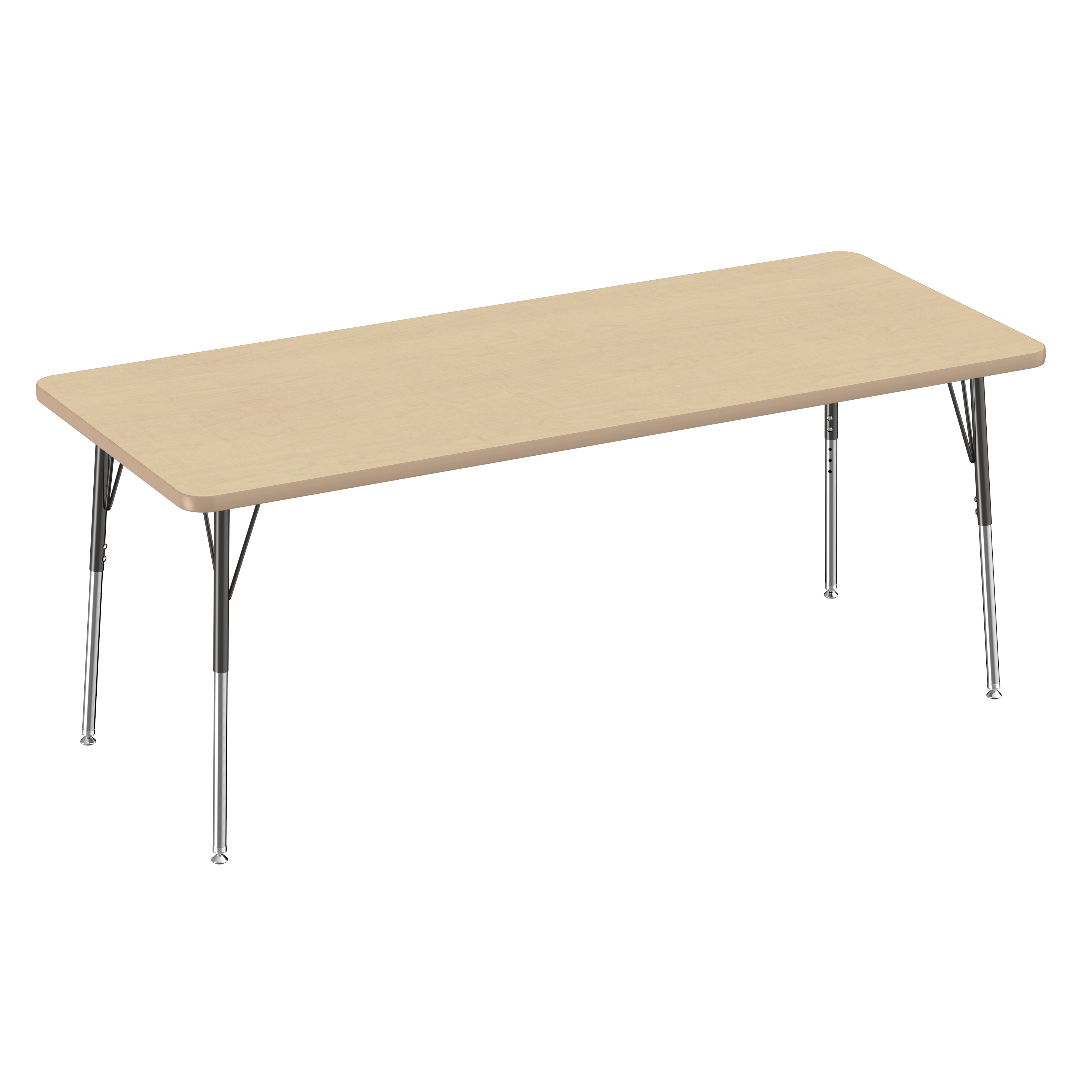 30" x 72" Rectangle T-Molding Activity Table with Adjustable Standard Swivel Glide Legs - Maple/Maple/Black