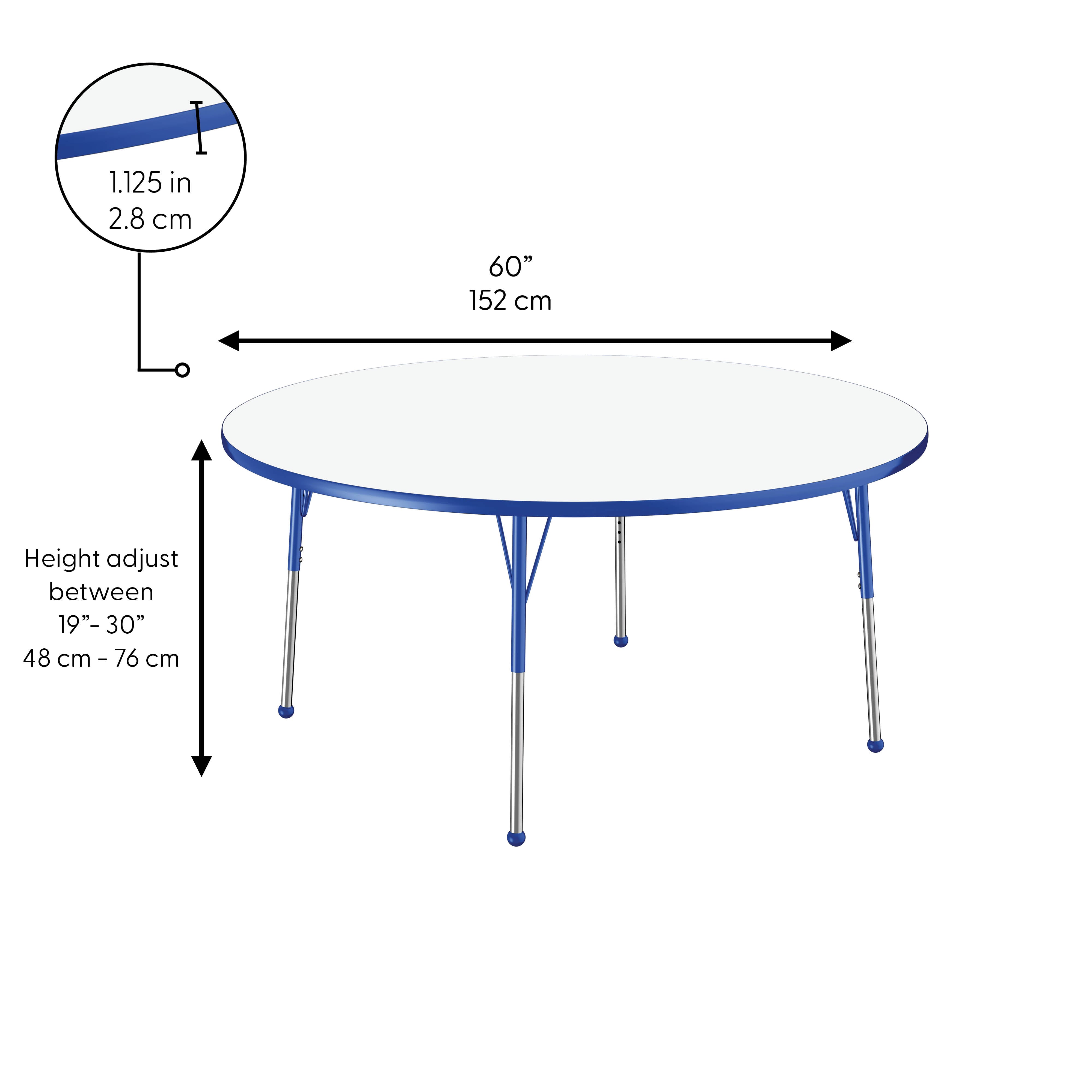 60" Round Dry-Erase Activity Table with Adjustable Standard Ball Glide Legs - Whiteboard/Blue
