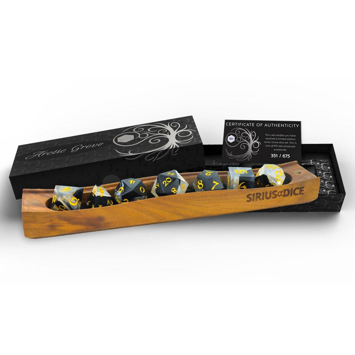 7-Set Arctic Grove Pearlescent White Resin with Black Walnut Wood and Gold