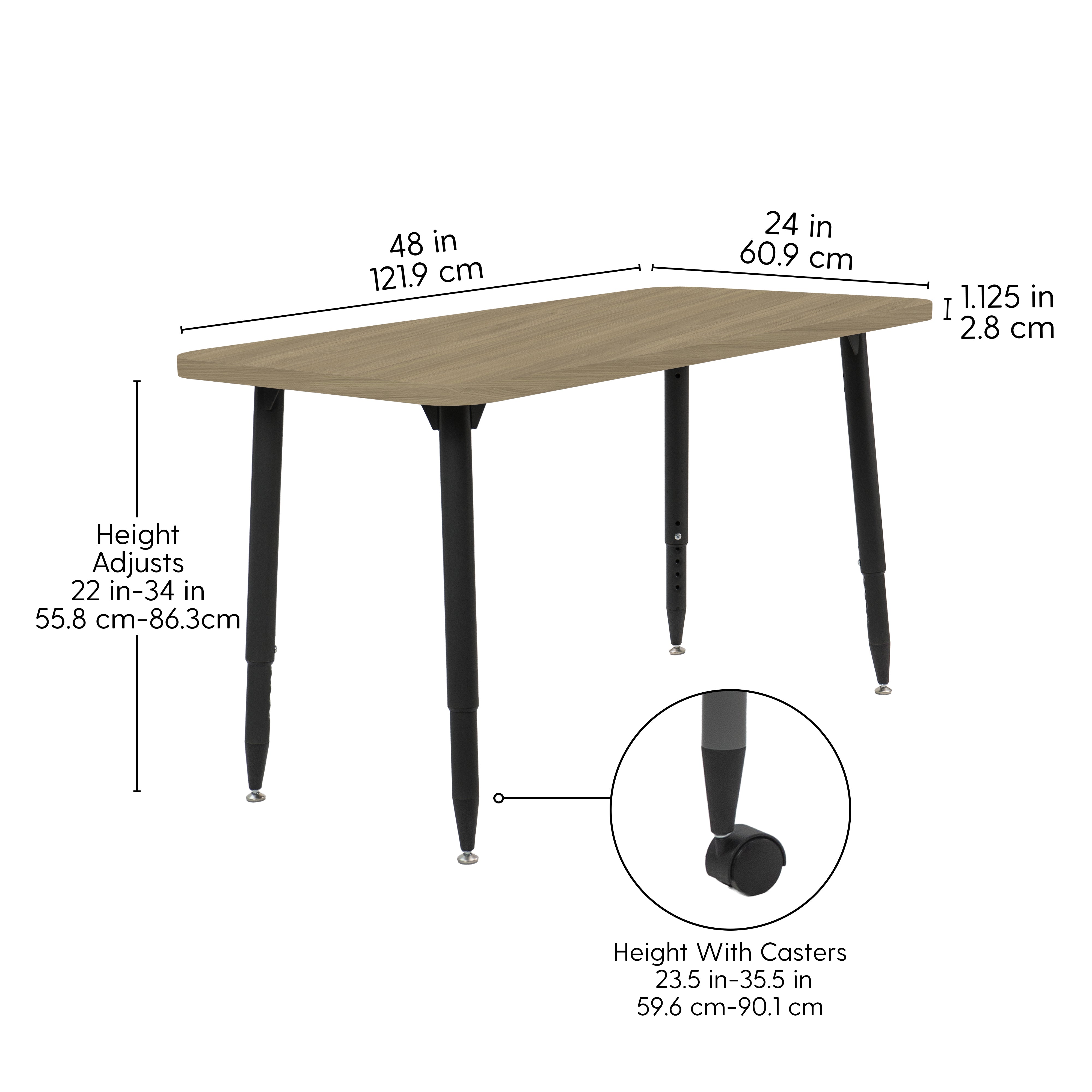 Adapte 24" x 48" Rectangle Woodgrain Activity Table with Adjustable Tapered Legs - Pasadena Oak/Black