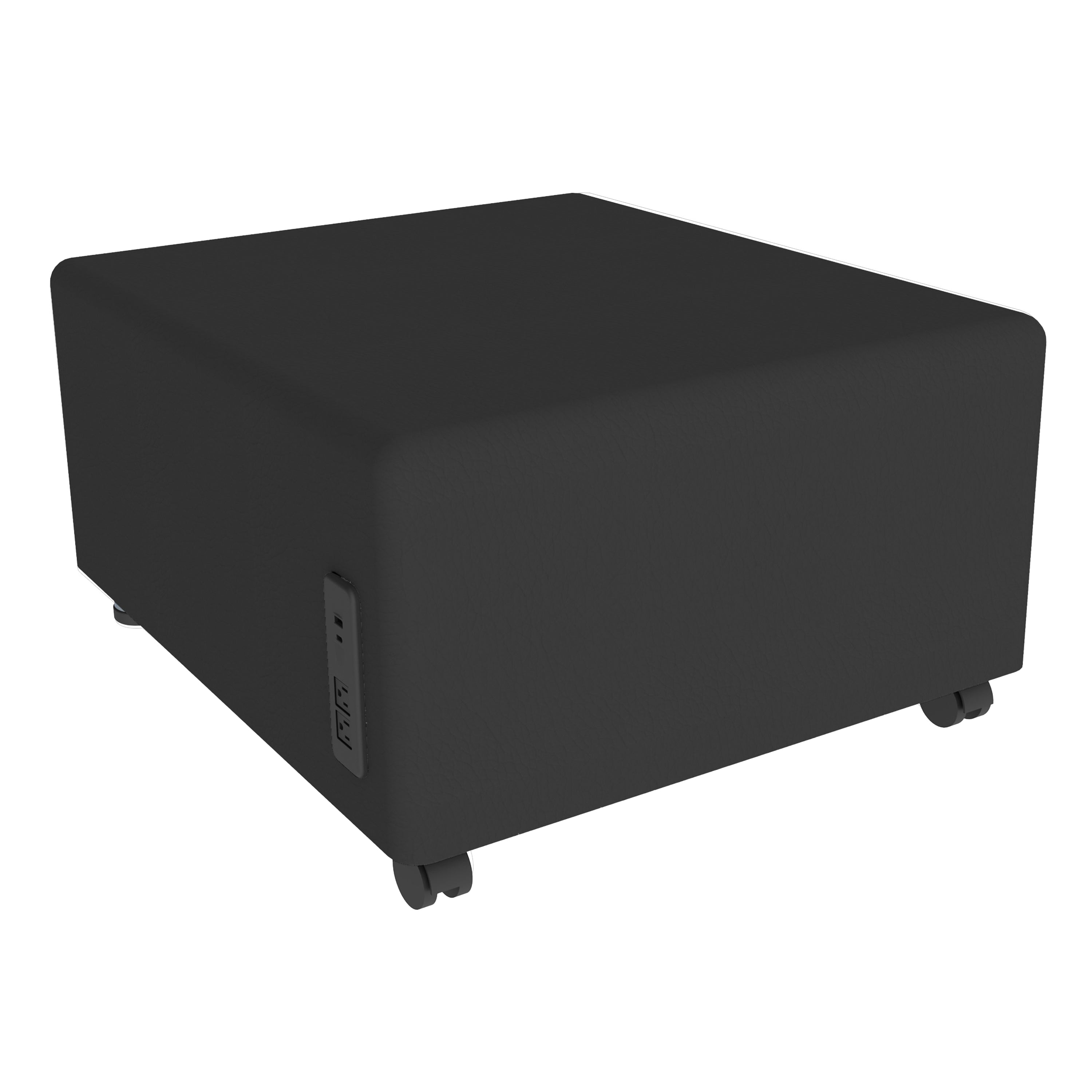 Pro Series Upholstered Square Mobile Ottoman with Tech Panel - Black