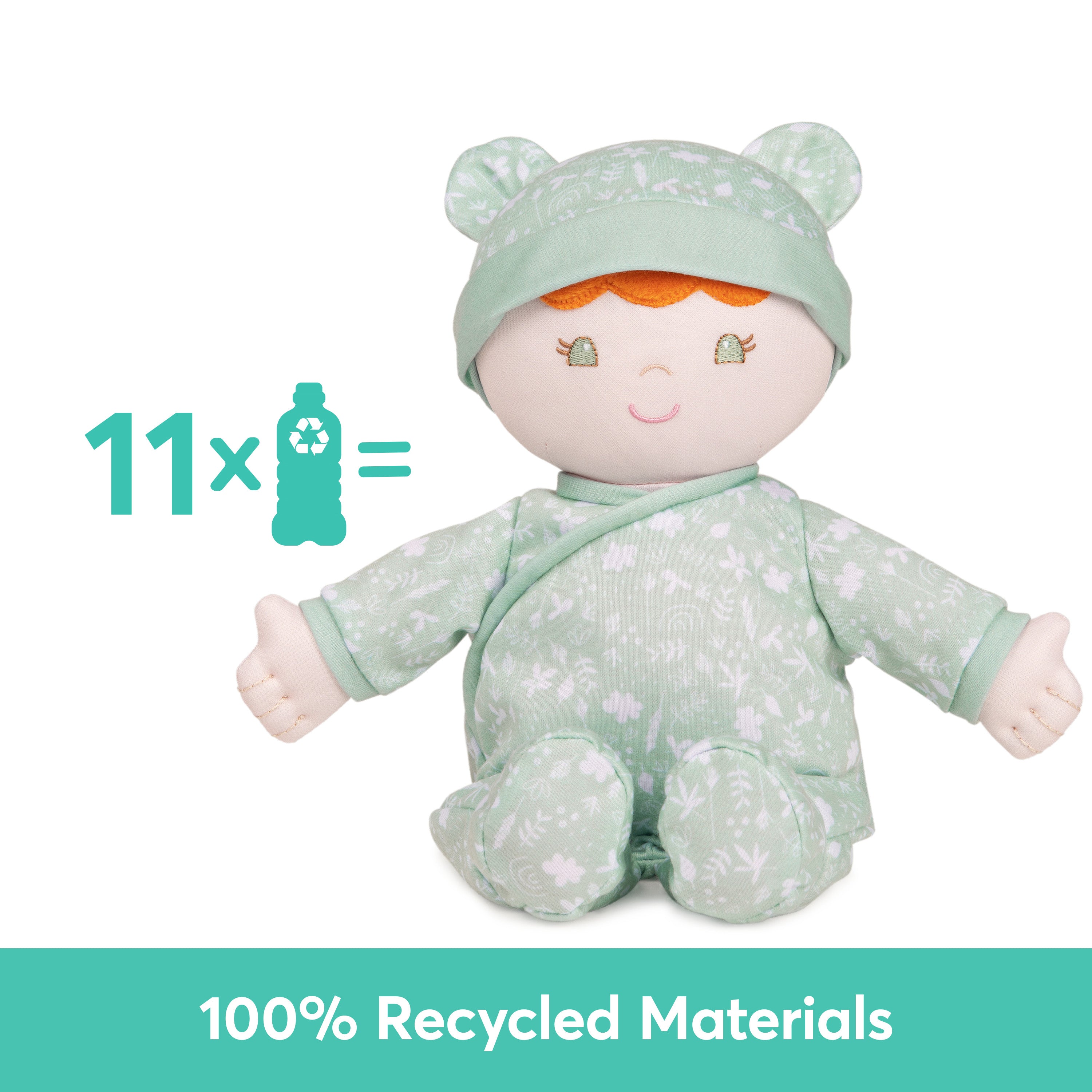 Baby GUND Sustainable Baby Doll, Plush Doll Made from Recycled Materials, For Newborns and Toddlers, Green, 12”