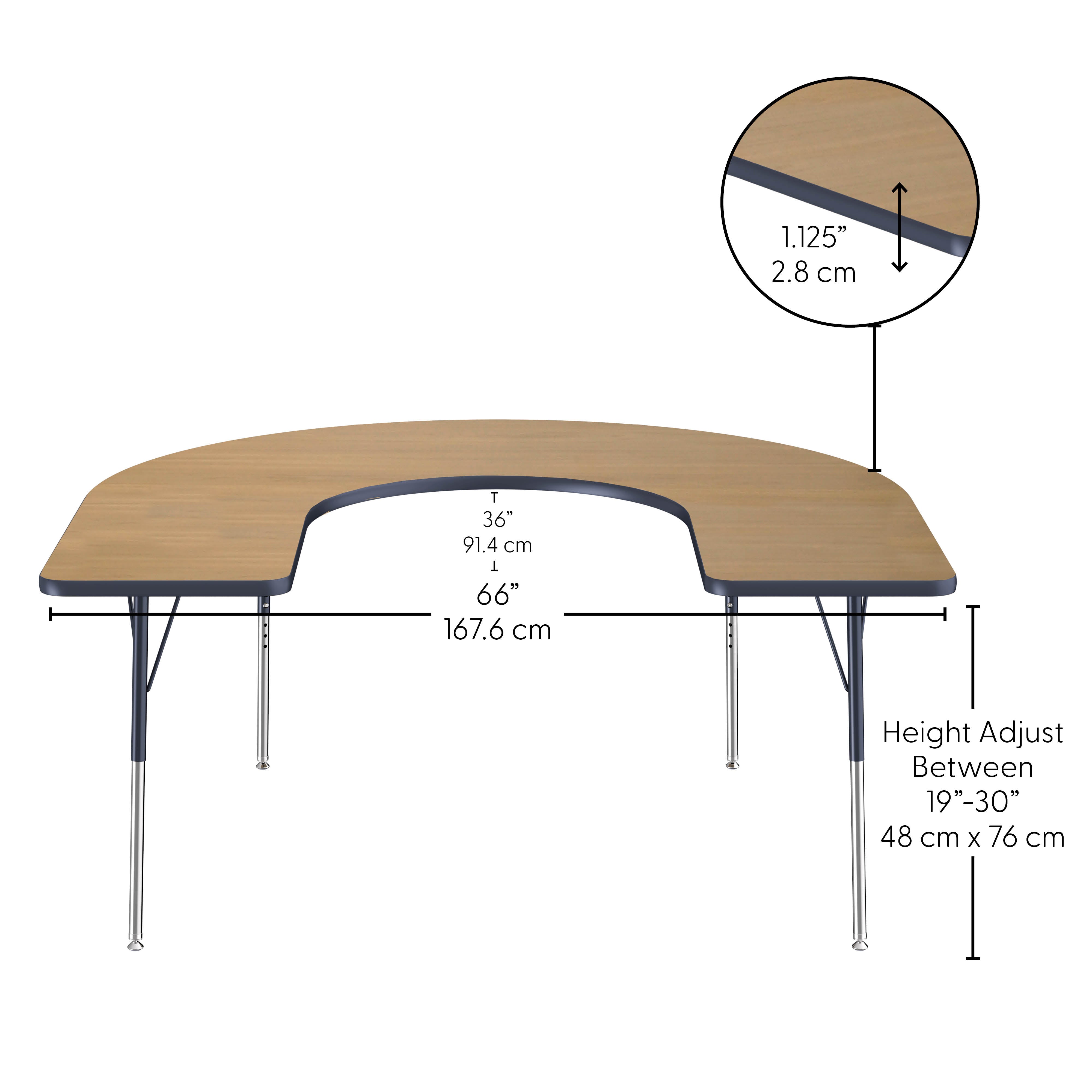 60" x 66" Horseshoe T-Molding Activity Table with Adjustable Standard Swivel Glide Legs - Pasadena Oak/Navy