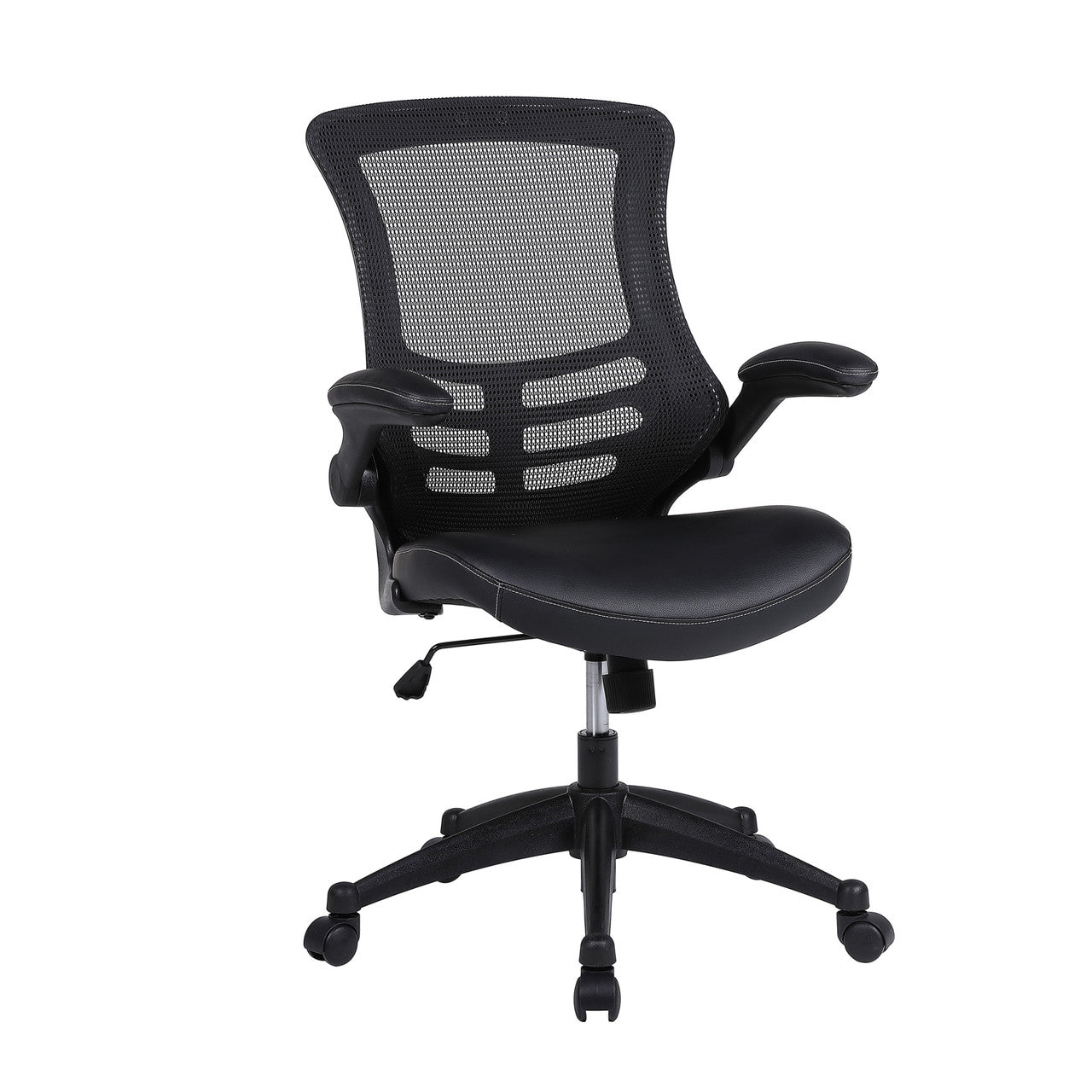 OfficeSource Serene 2.0 Bonded Leather Flip Arm Task Chair - Black