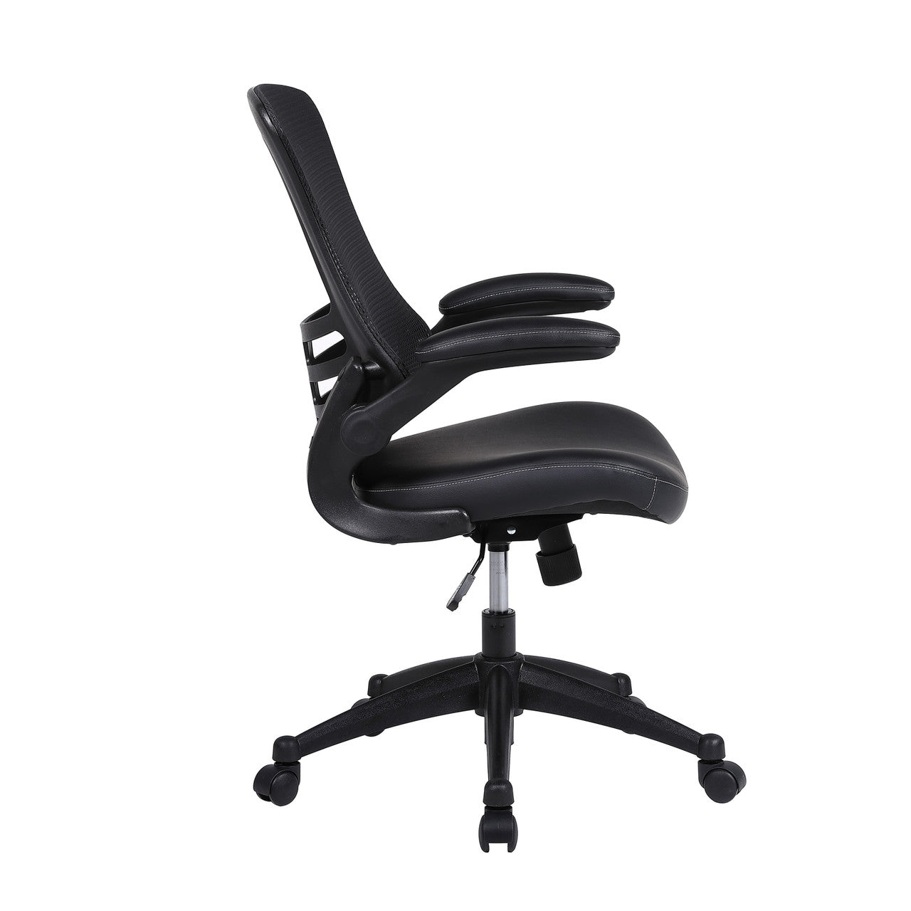 OfficeSource Serene 2.0 Bonded Leather Flip Arm Task Chair - Black