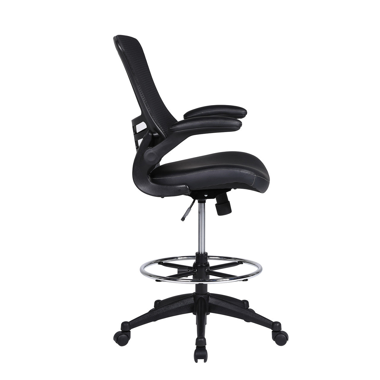 OfficeSource Serene 2.0 Bonded Leather Flip Arm Stool - Black