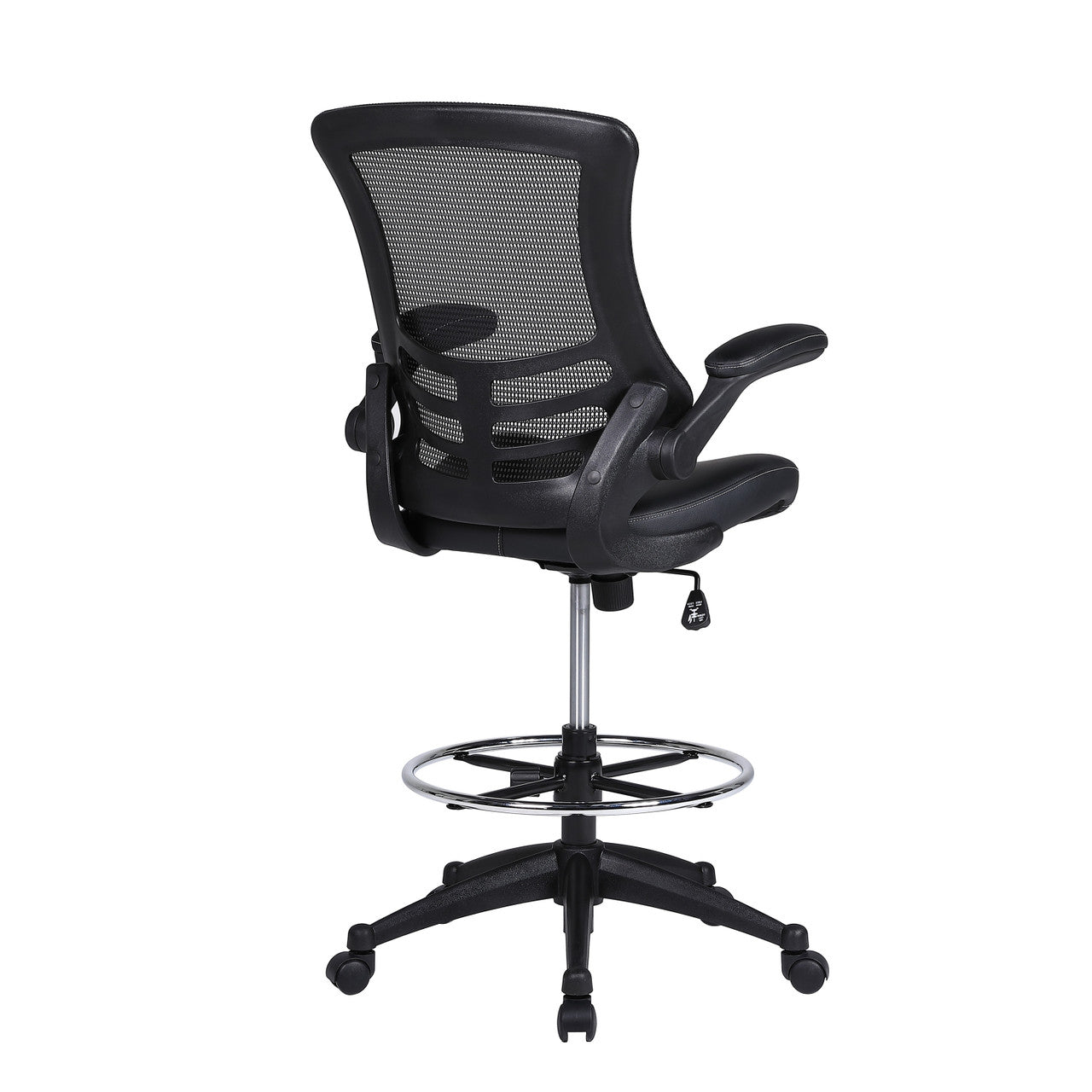 OfficeSource Serene 2.0 Bonded Leather Flip Arm Stool - Black