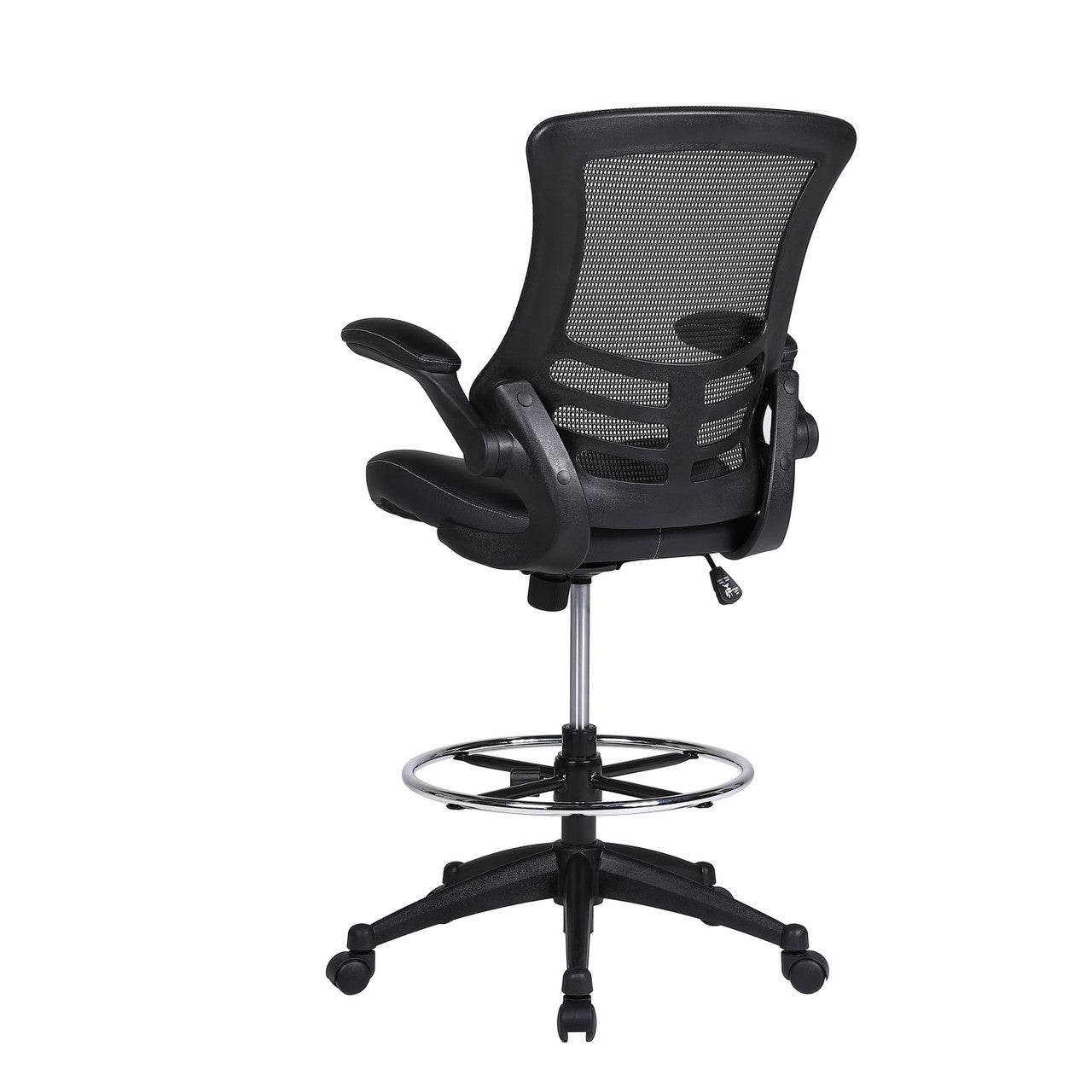 OfficeSource Serene 2.0 Bonded Leather Flip Arm Stool - Black