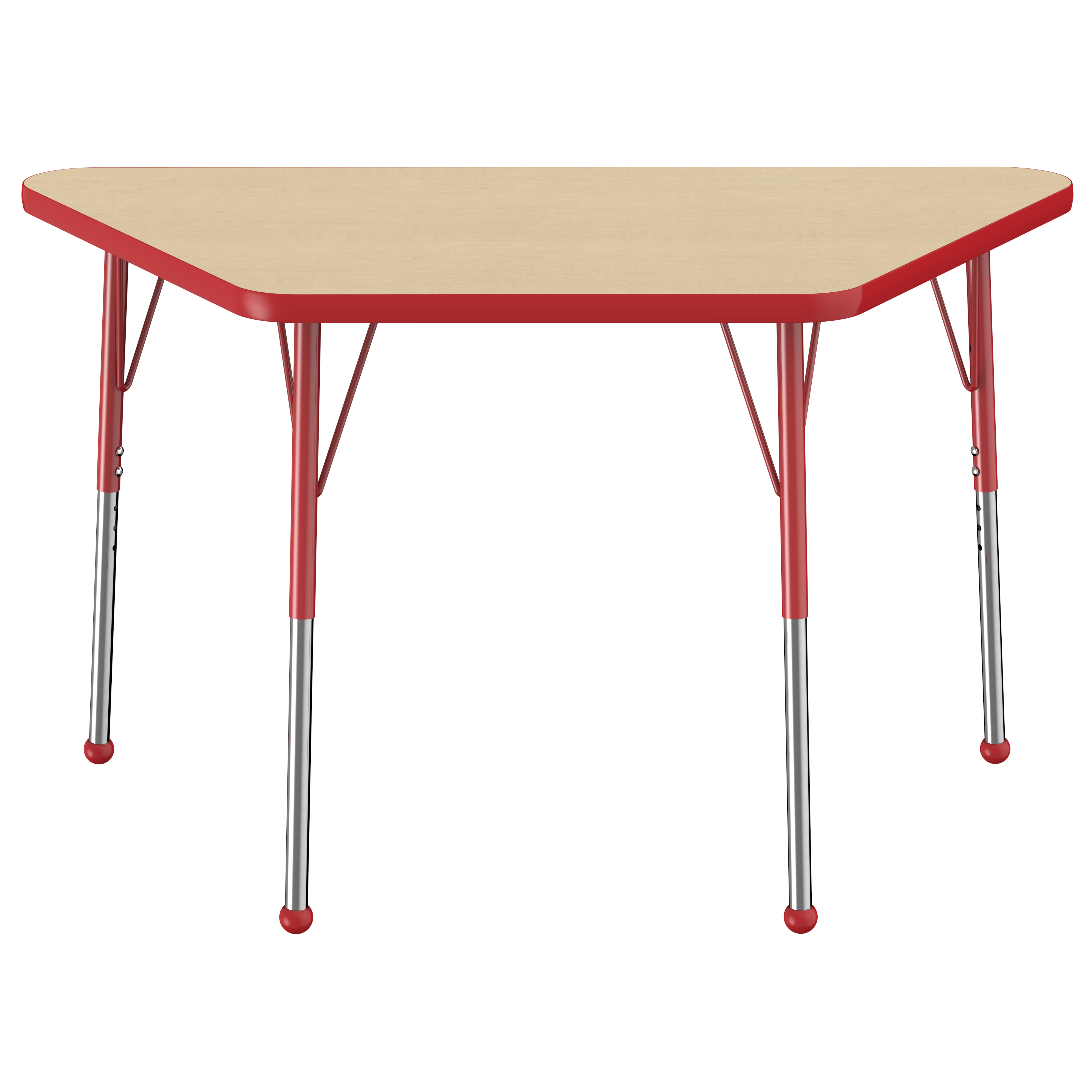 24" x 48" Trapezoid T-Molding Activity Table with Adjustable Standard Ball Glide Legs - Maple/Red