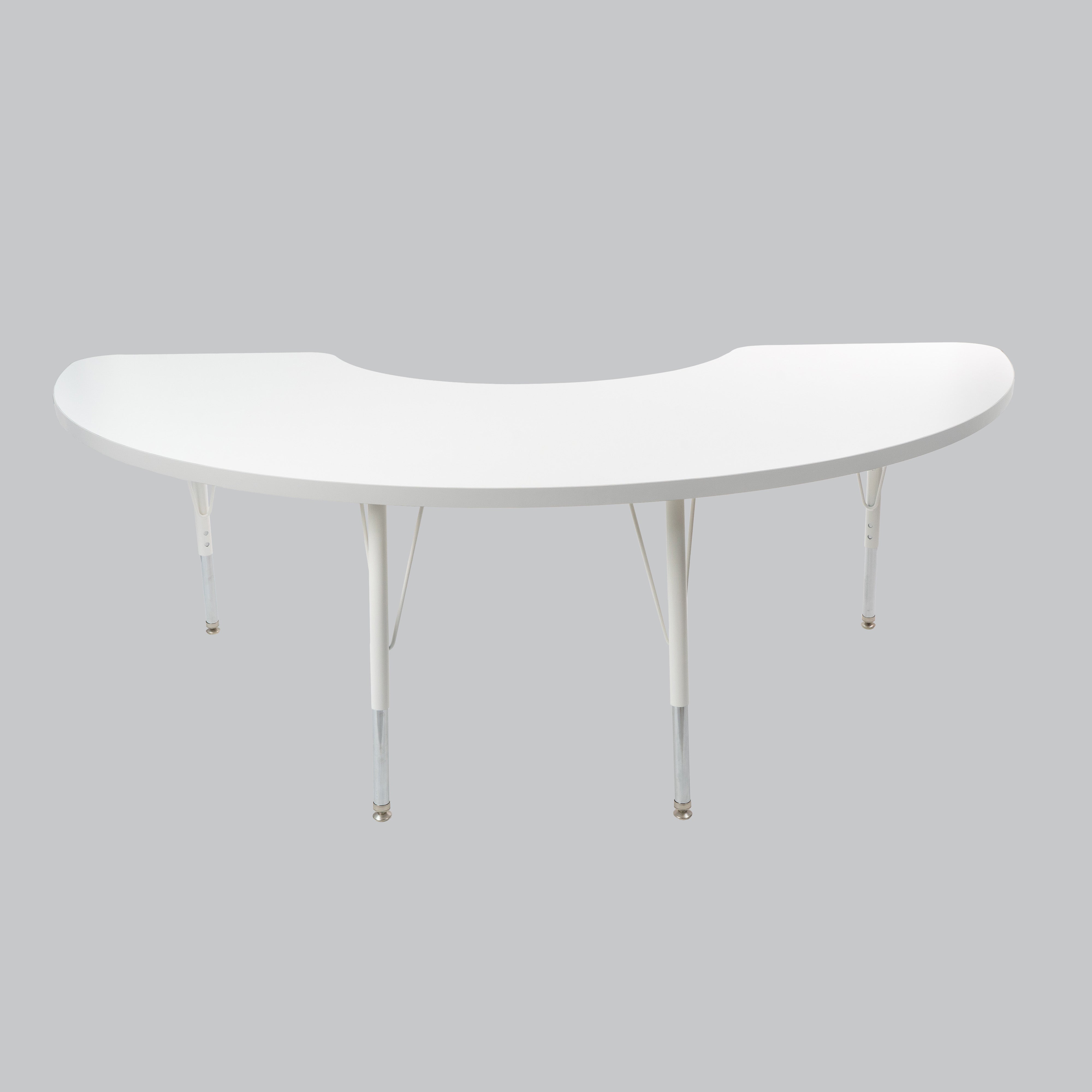 36" x 72" Half Moon Thermofused Activity Table with Adjustable Standard Swivel Glide Legs - White/Light Gray/White