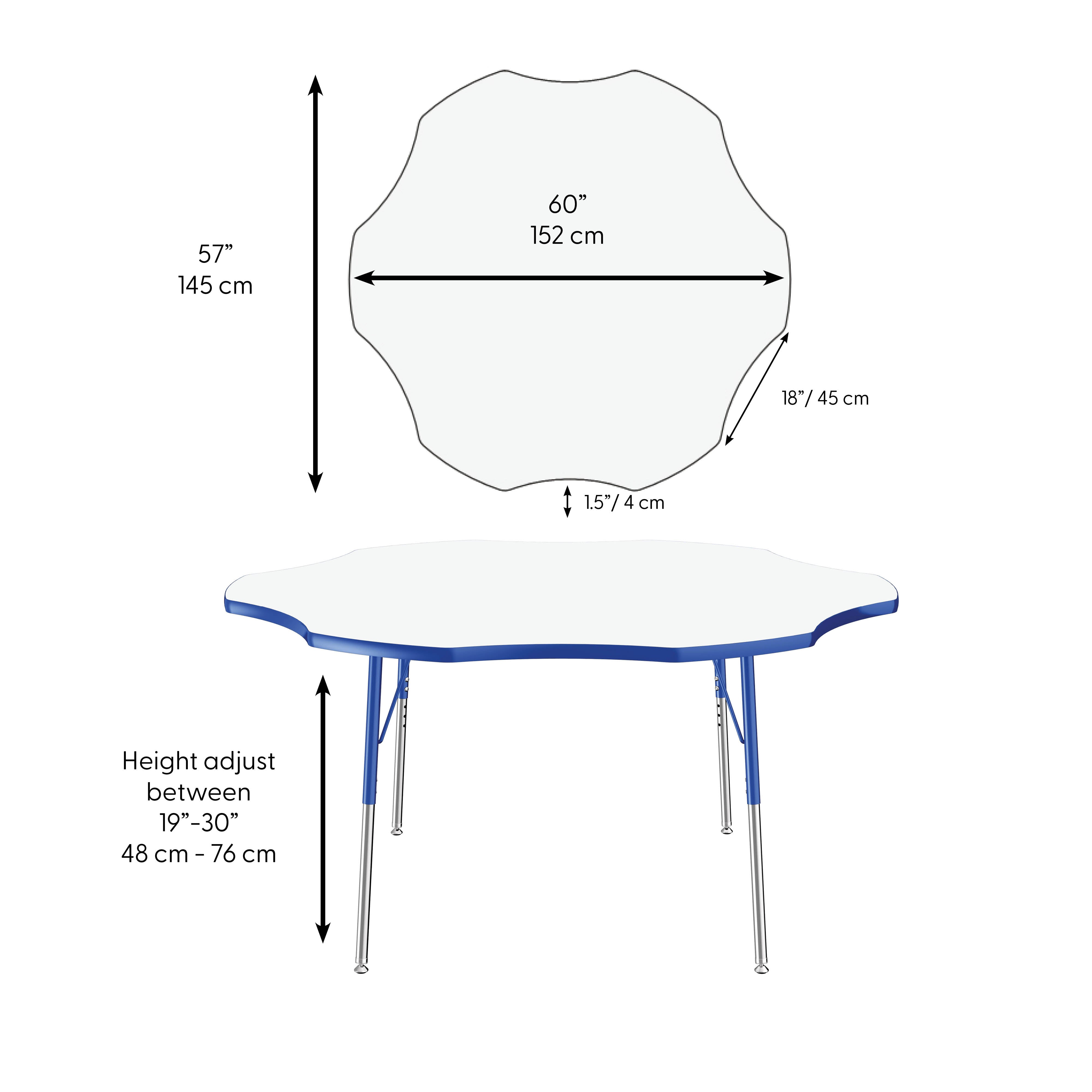 60" x 60" Flower Dry-Erase Activity Table with Adjustable Standard Swivel Glide Legs - Whiteboard/Blue
