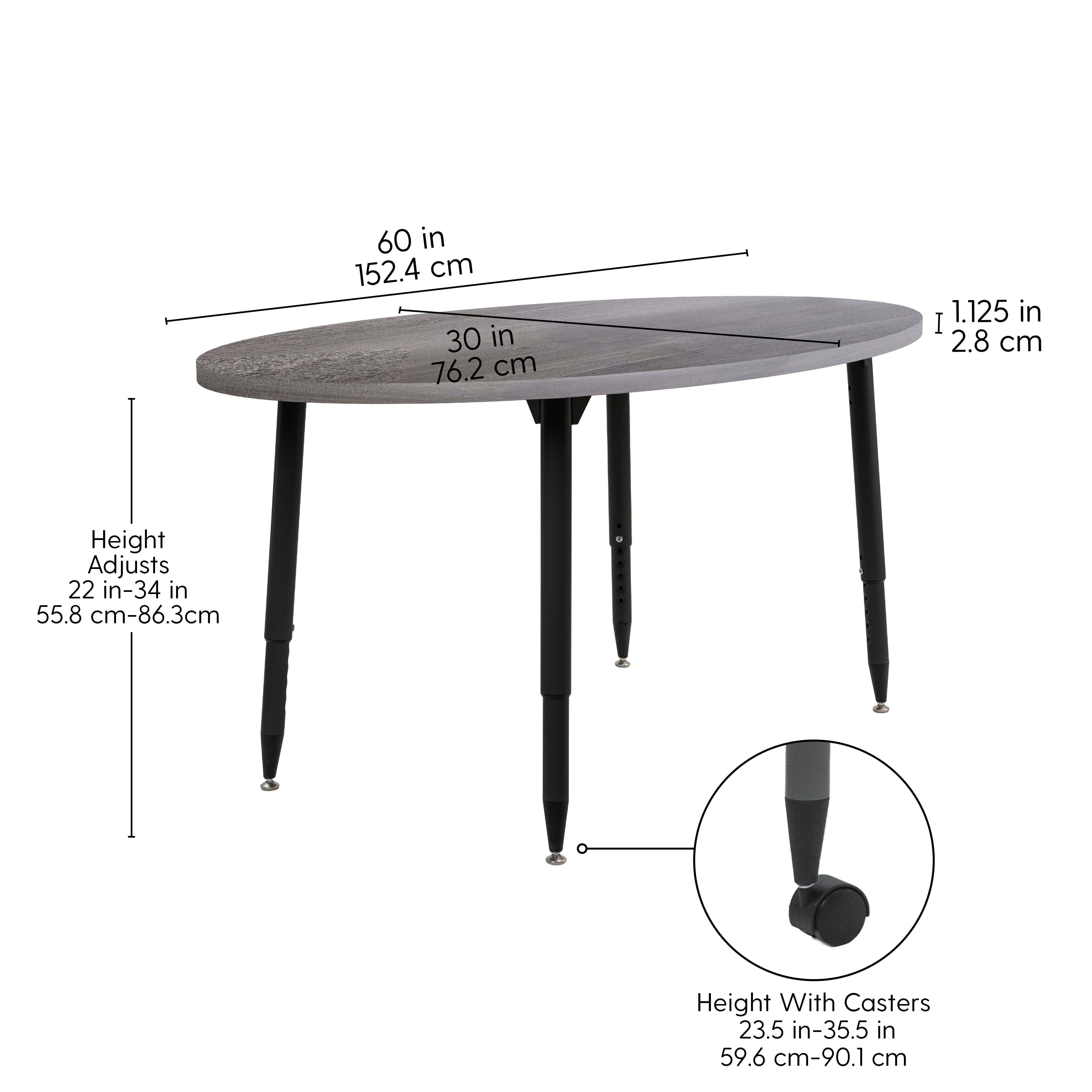Adapte 30" x 60" Oval Woodgrain Activity Table with Adjustable Tapered Legs - Gray Wood/Black