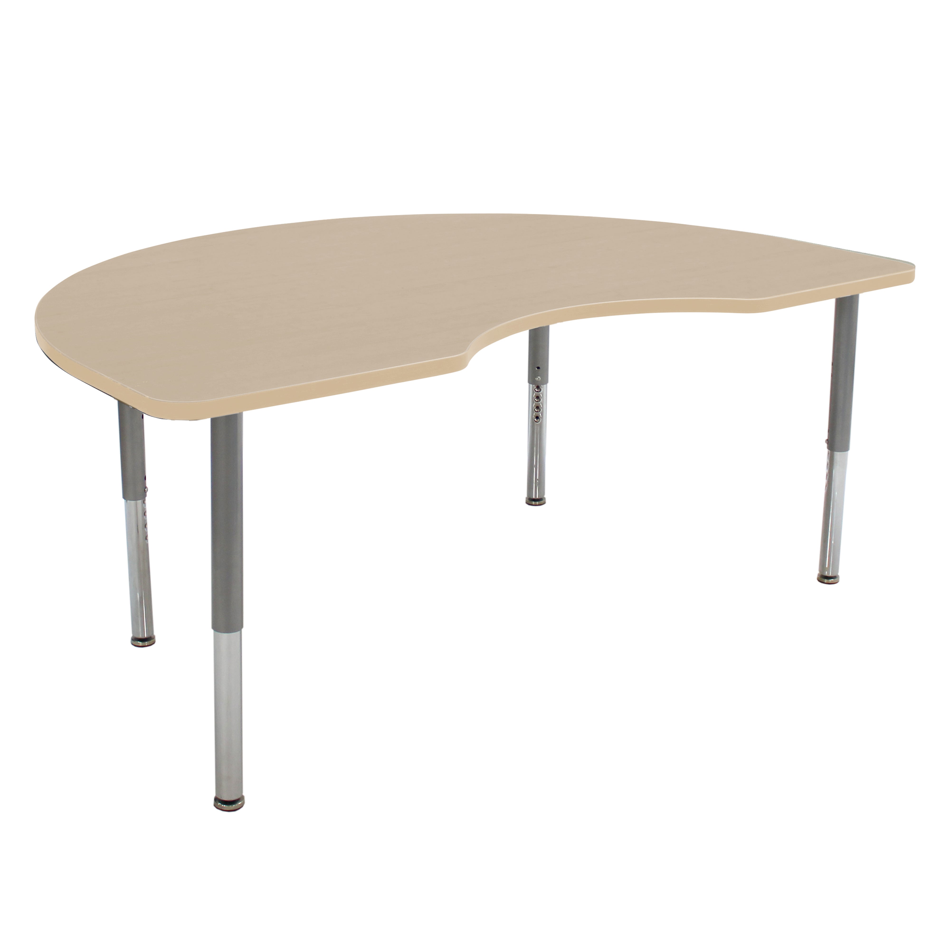 48" x 72" Kidney La Madera Activity Table with Adjustable Super Legs - Maple Grain/Silver