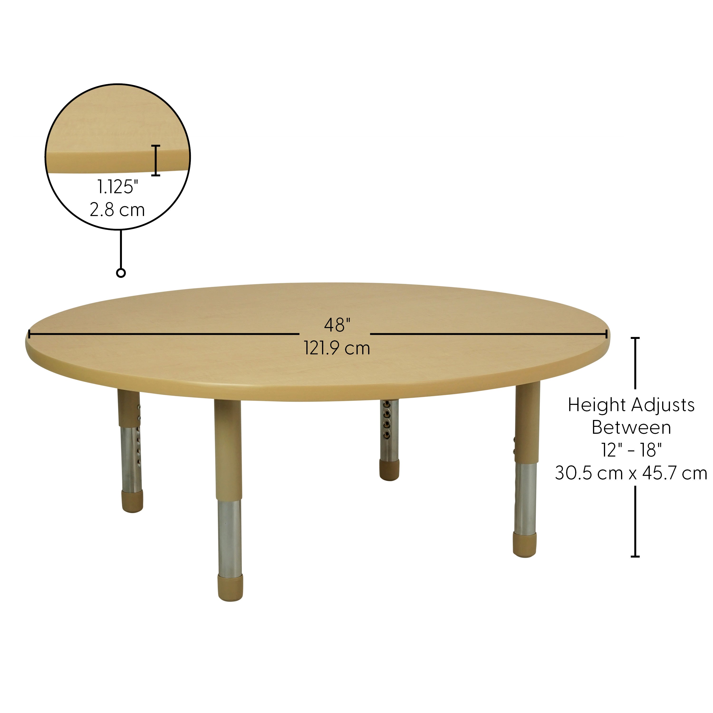48" Round T-Molding Activity Table with Adjustable Tiny Tot Legs - Maple/Sand
