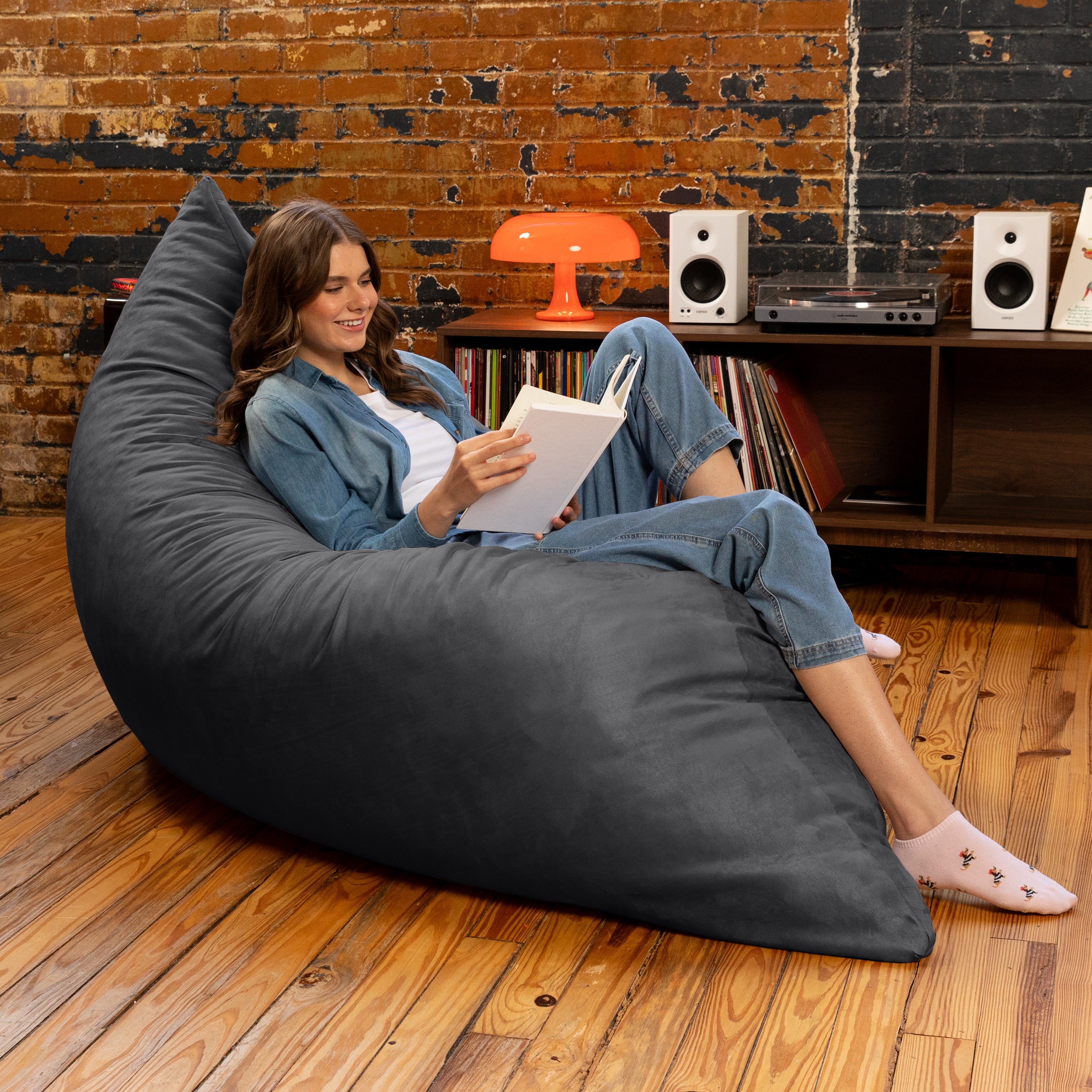 Jaxx Pillow Saxx 5.5-Foot - Huge Bean Bag Floor Pillow and Lounger, Black