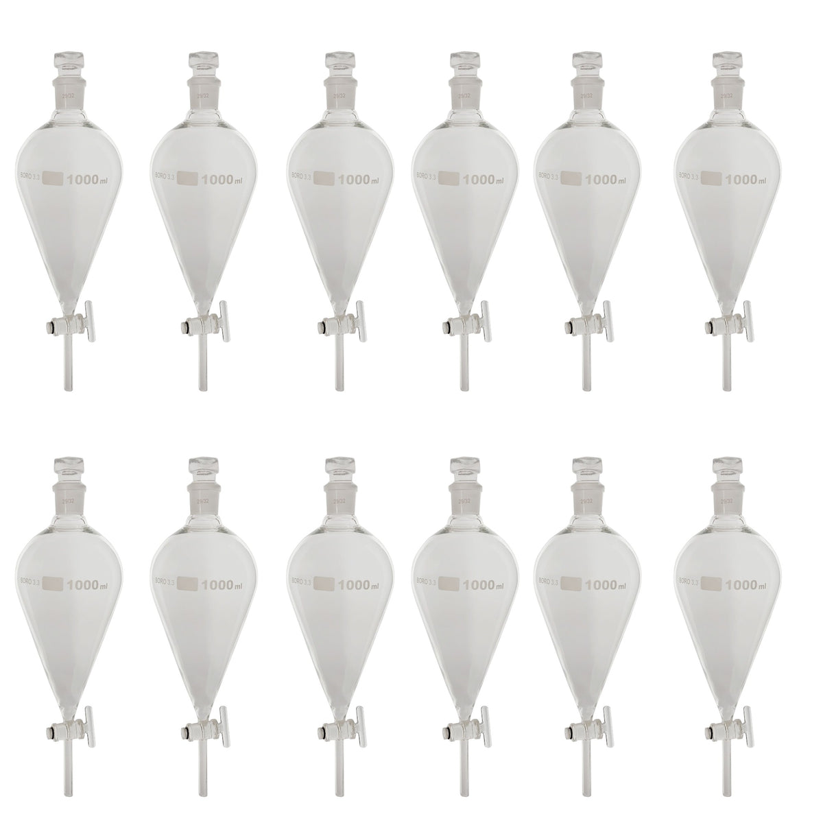 Funnel, Separatory, Borosilicate Glass, Glass Stopcock, 1000ml, Case of 12
