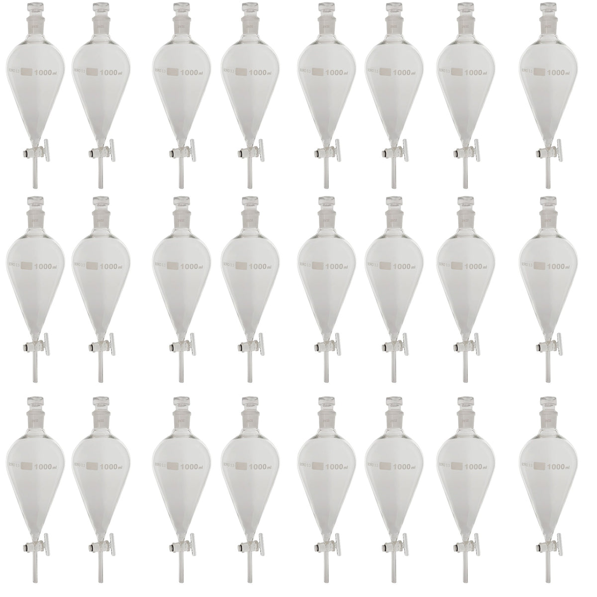 Funnel, Separatory, Borosilicate Glass, Glass Stopcock, 1000ml, Case of 24