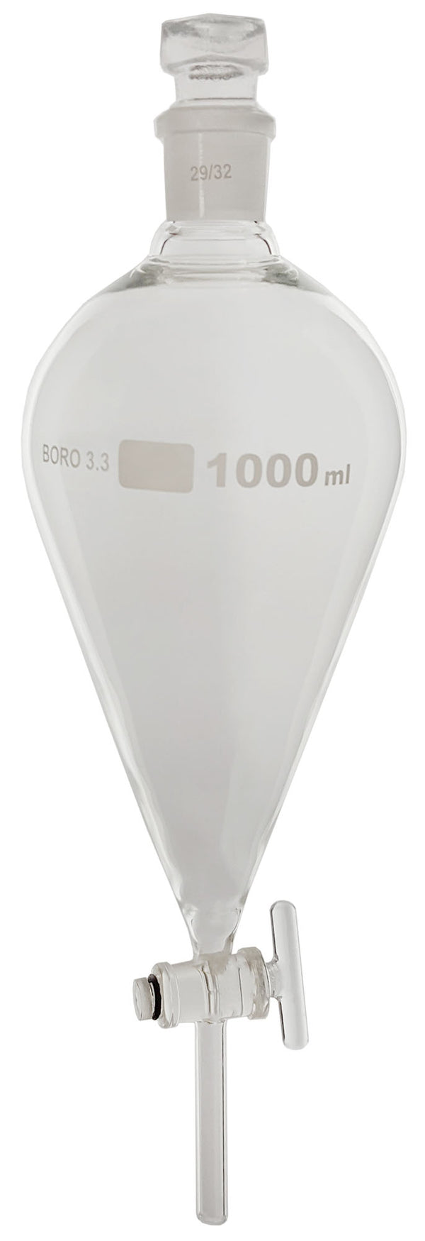 Funnel, Separatory, Borosilicate Glass, Glass Stopcock, 1000ml, Case of 24