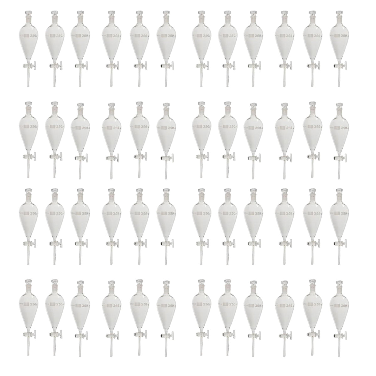 Funnel, Separatory, Borosilicate Glass, Glass Stopcock, 250ml, Case of 48