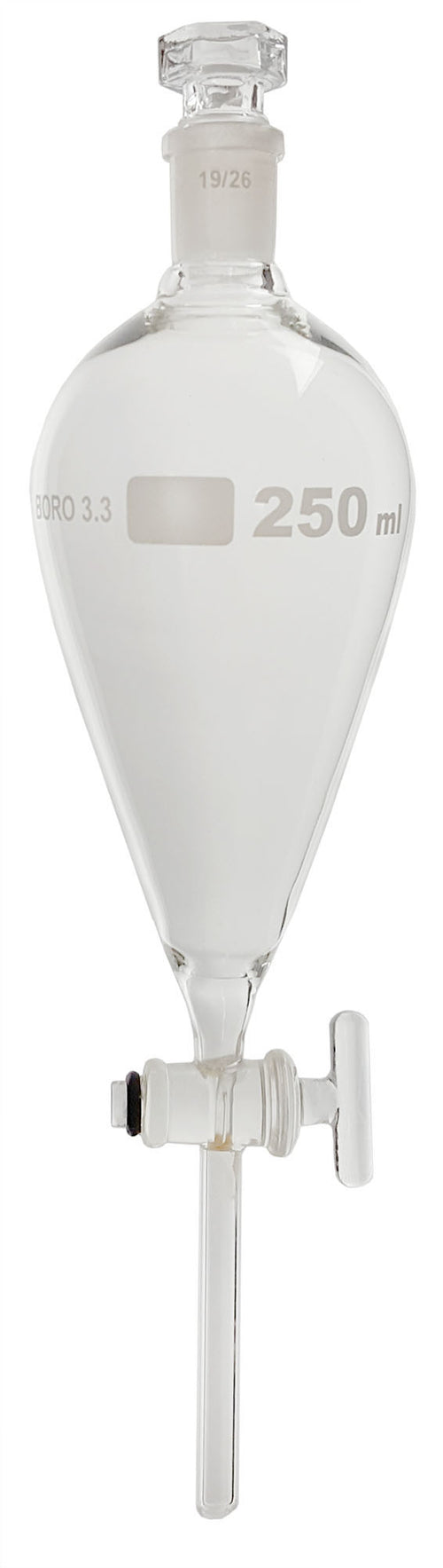 Funnel, Separatory, Borosilicate Glass, Glass Stopcock, 250ml, Case of 48