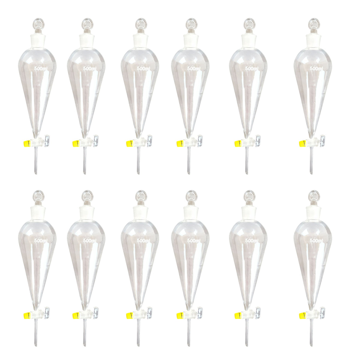 Funnel, Separatory, Borosilicate Glass, Glass Stopcock, 500ml, Case of 12