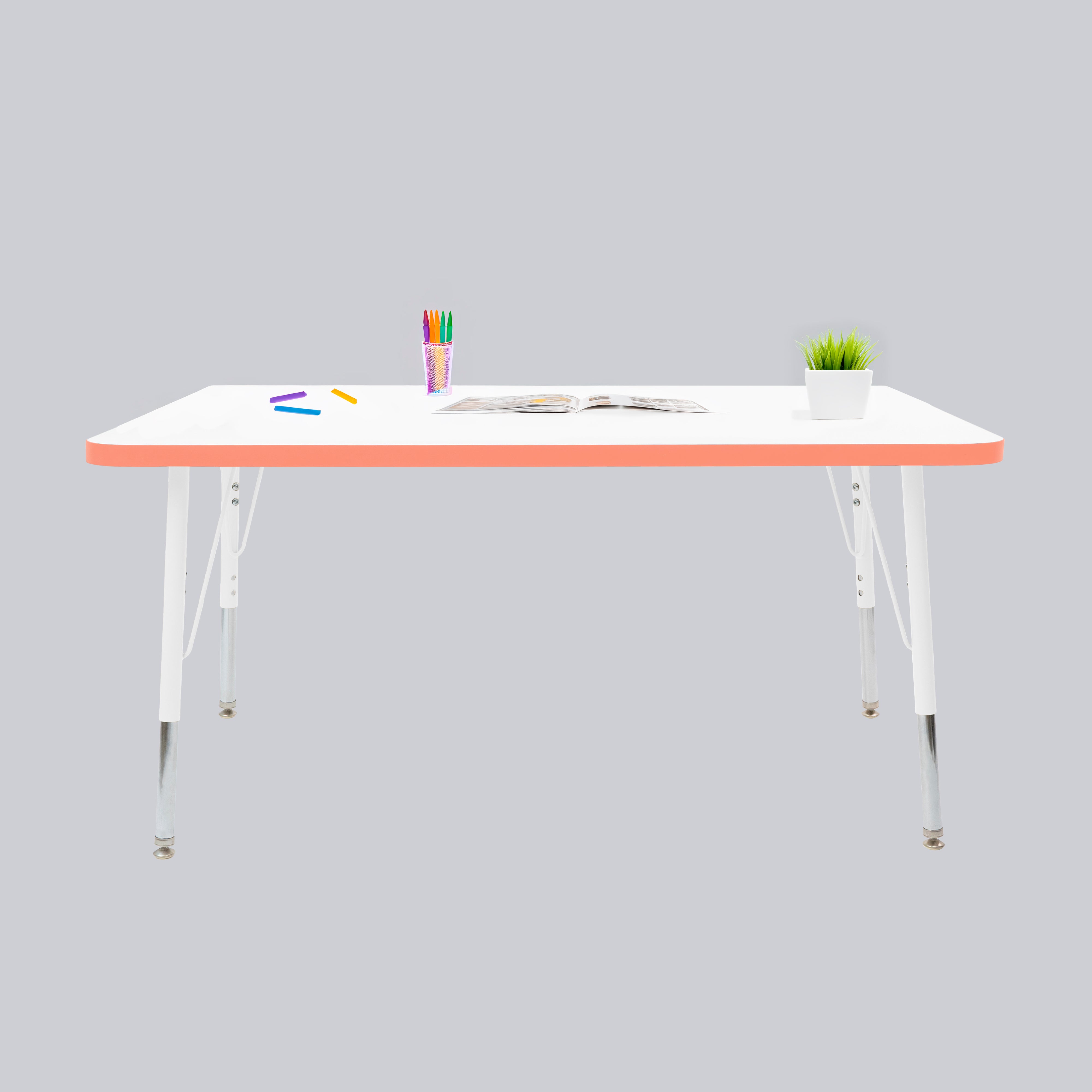 30" x 48" Rectangle Thermofused Activity Table with Adjustable Standard Swivel Glide Legs - White/Tangerine/White