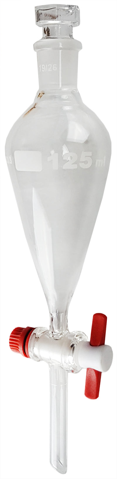 Separatory Funnel with PTFE Stopcock and Ground Glass Stopper, 125ml Capacity