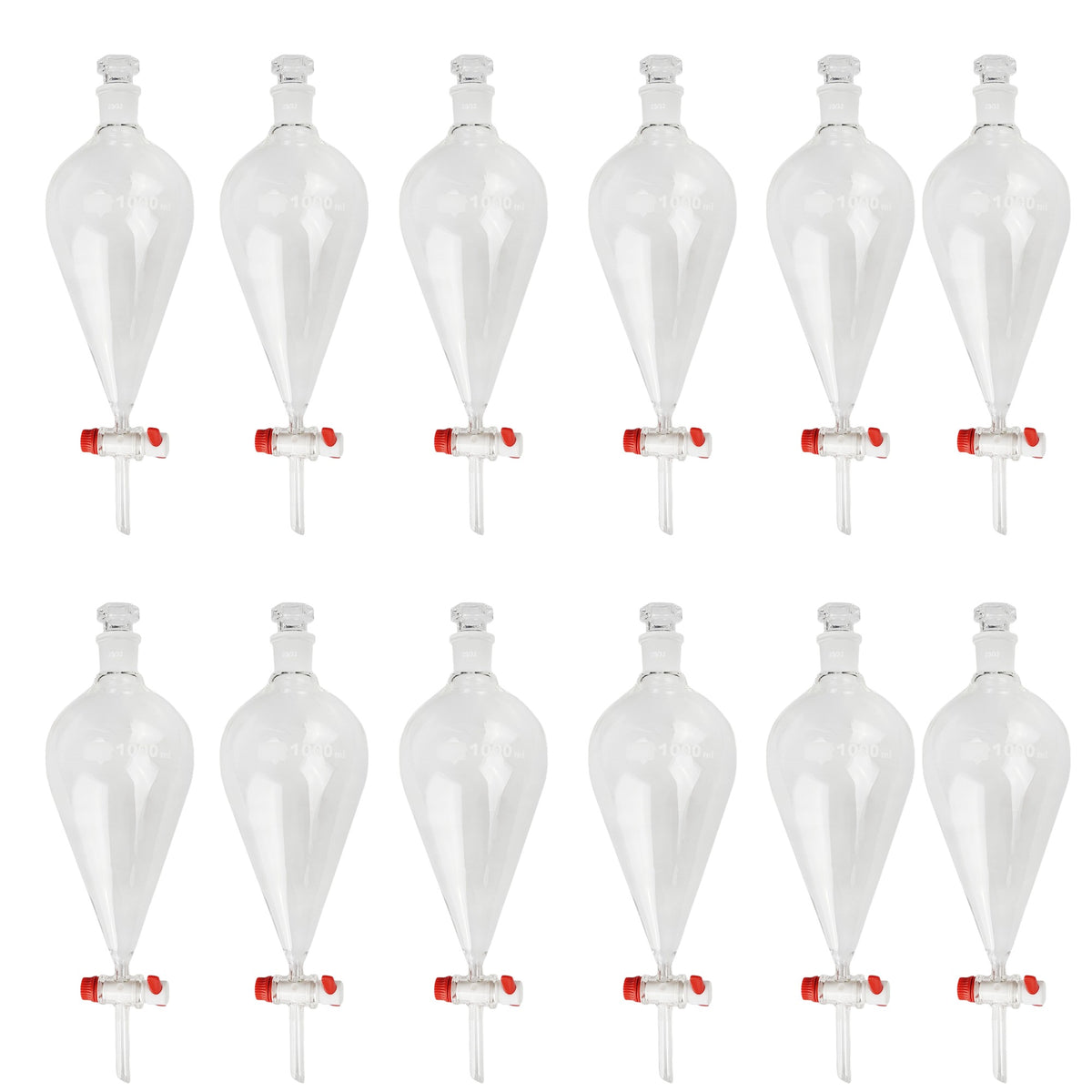 Separatory Funnel with PTFE Stopcock and Ground Glass Stopper, 1000ml Capacity, Case of 12