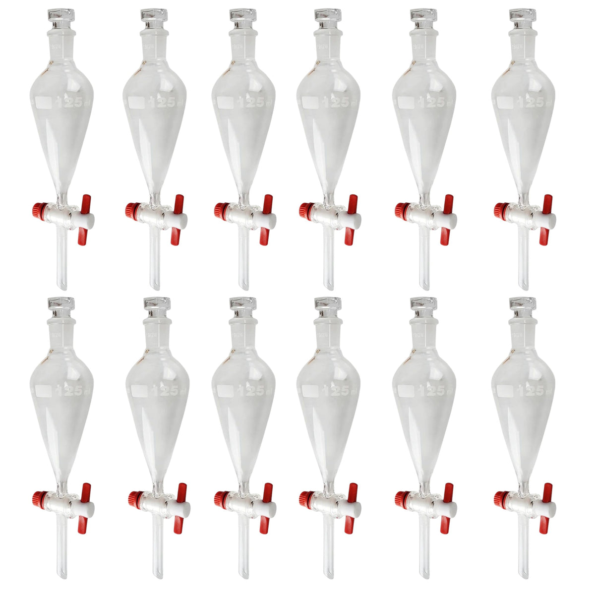 Separatory Funnel with PTFE Stopcock and Ground Glass Stopper, 125ml Capacity, Case of 12
