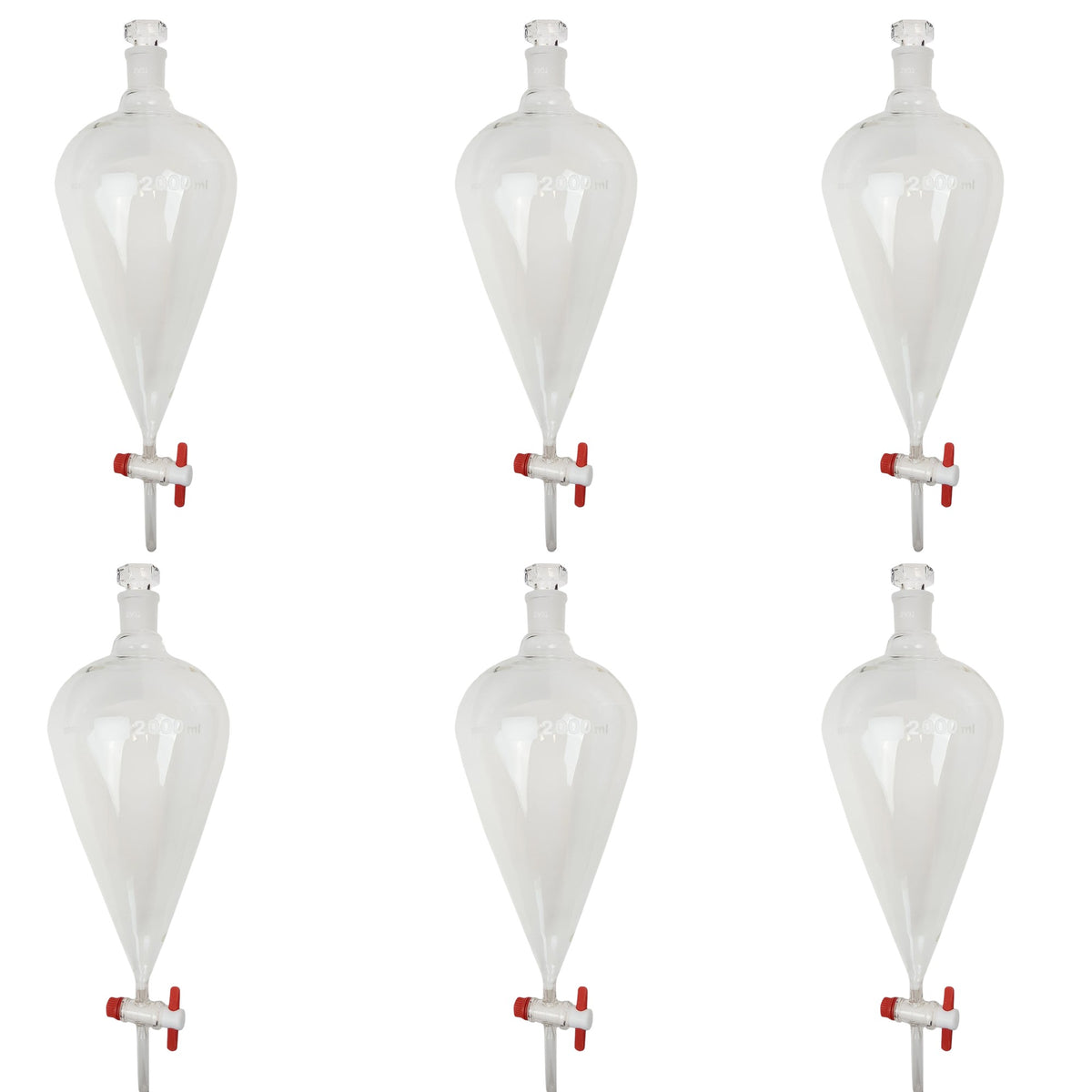 Separatory Funnel with PTFE Stopcock and Ground Glass Stopper, 2000ml Capacity, Case of 6