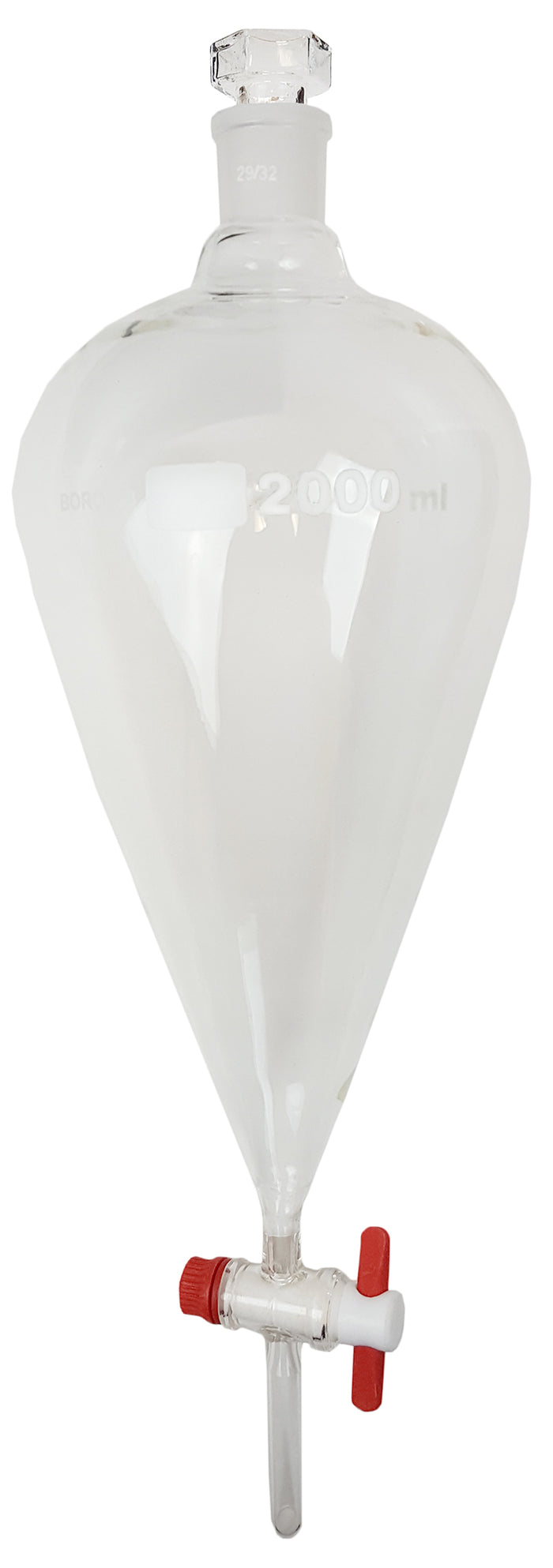Separatory Funnel with PTFE Stopcock and Ground Glass Stopper, 2000ml Capacity, Case of 6