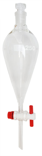 Funnel Separatory Borosilicate Glass with PTFE Stopcock, and Ground Glass Stopper 250ML