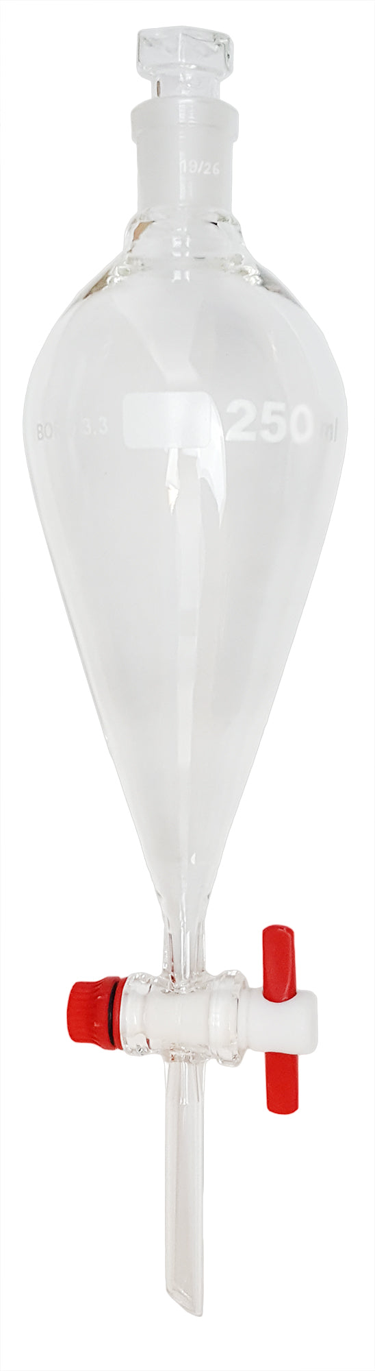 Funnel Separatory Borosilicate Glass with PTFE Stopcock, and Ground Glass Stopper 250ML