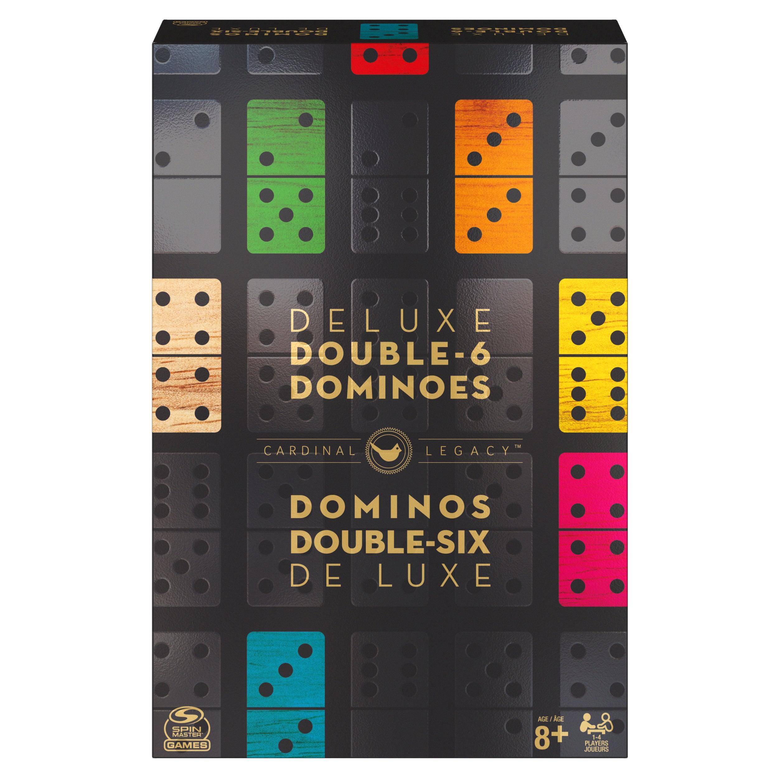 Spin Master Games, Cardinal Legacy Deluxe Double-6 Dominoes, Classic Board Game Set of 28 Dominoes in Lined Wooden Case, for Kids & Family, 1-4 Players, for Ages 8 & Up