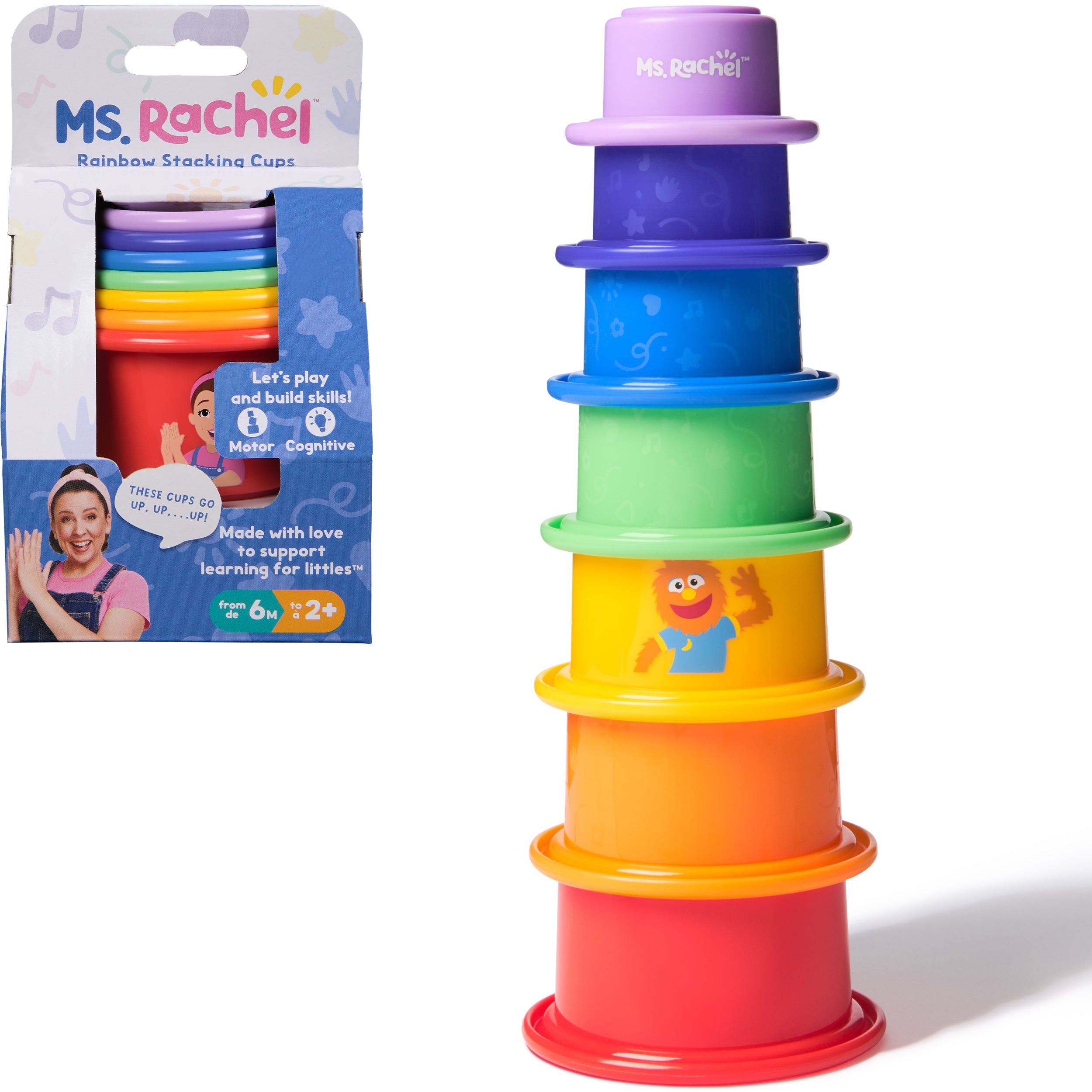 Ms. Rachel Official Rainbow Stacking Cups 7-Pack, Educational Toys & Toddler Toys for Girls & Boys Ages 6 Months to 2+ Years