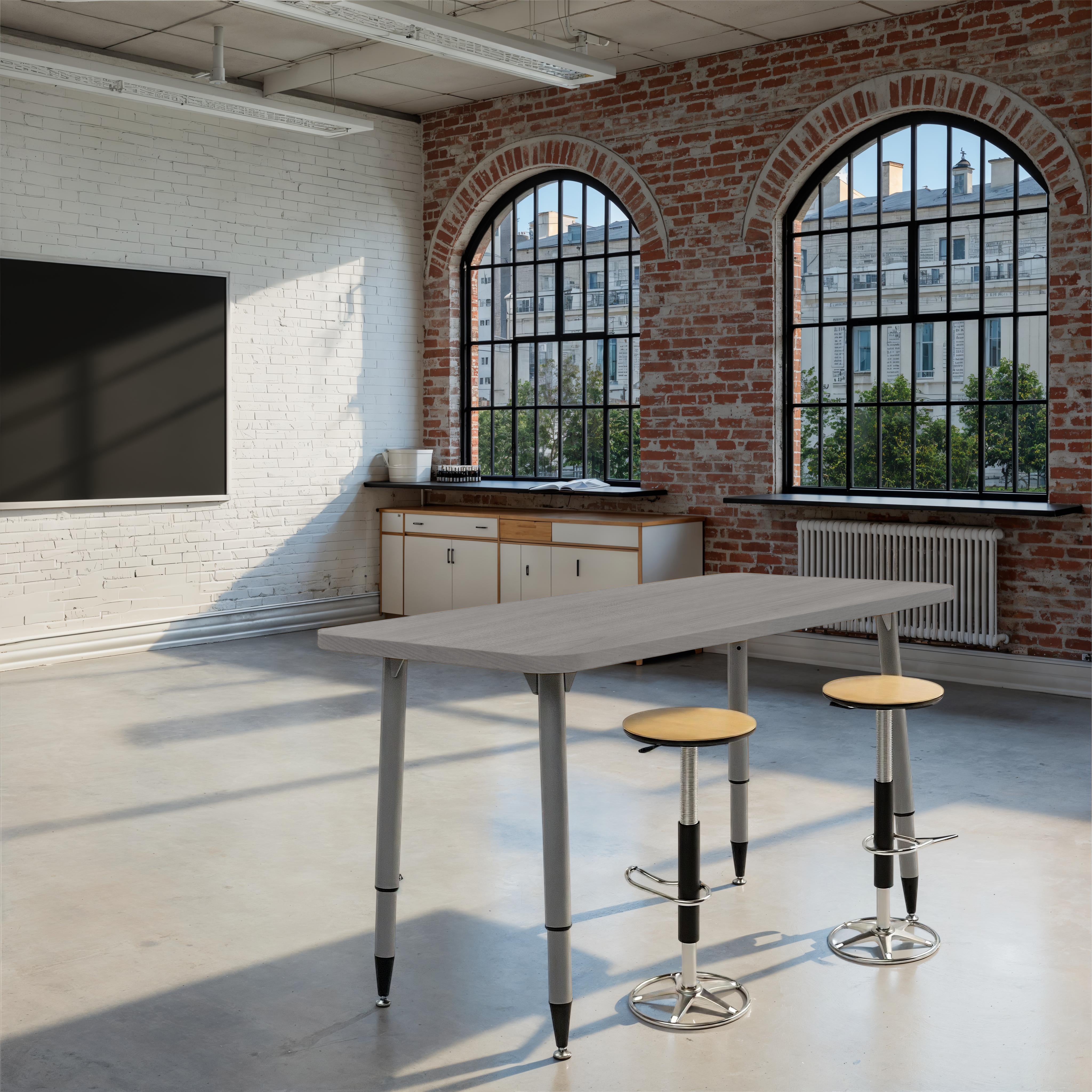 Adapte 24" x 48" Rectangle Woodgrain Activity Table with Adjustable Tapered Legs - Light Gray Wood/Silver