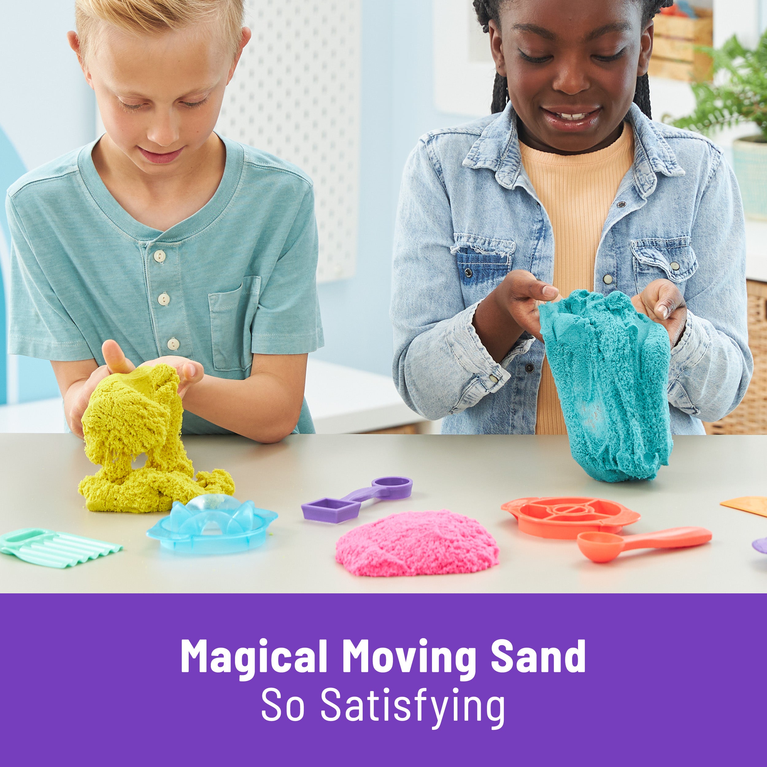 Kinetic Sand, Ultimate Sandisfying Set with 2lbs Play Sand Pink, Yellow & Teal, 10 Tools & Molds, Sensory Toys for Kids Ages 7 and up